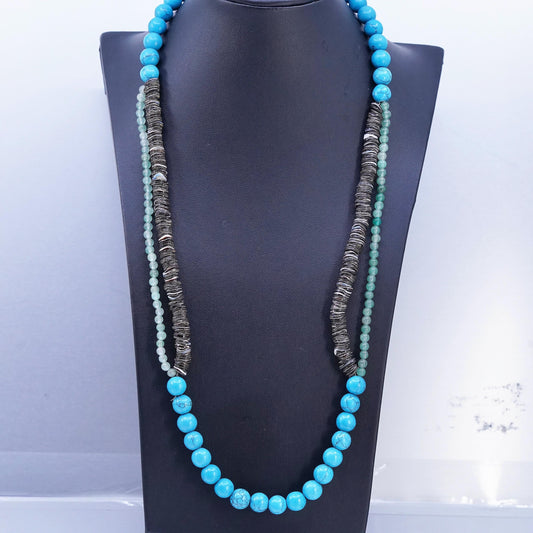 26", vintage Native American handmade heidhi necklace with turquoise beads and shell