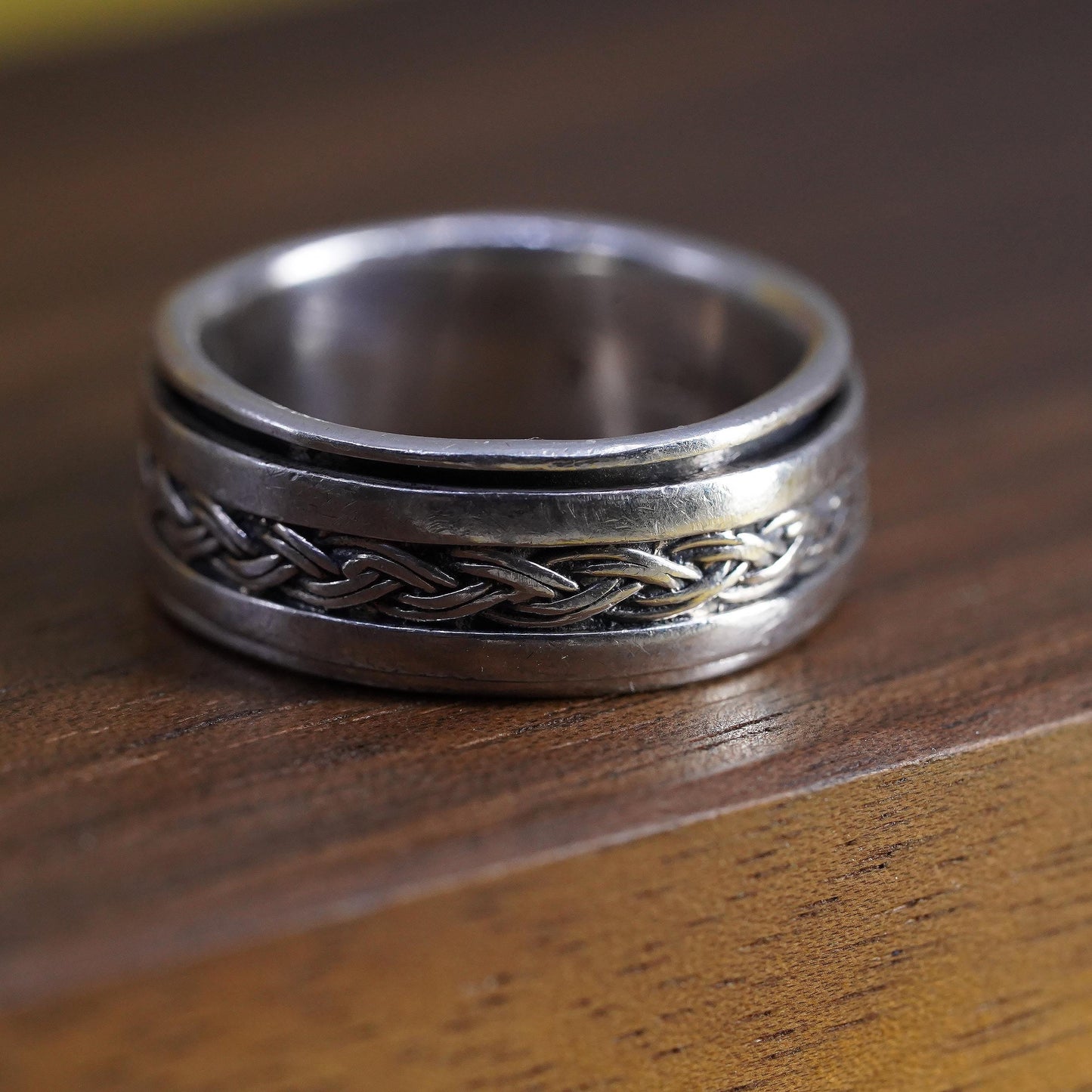 Size 7.5, vintage Sterling silver prayer ring, 925 spinner band