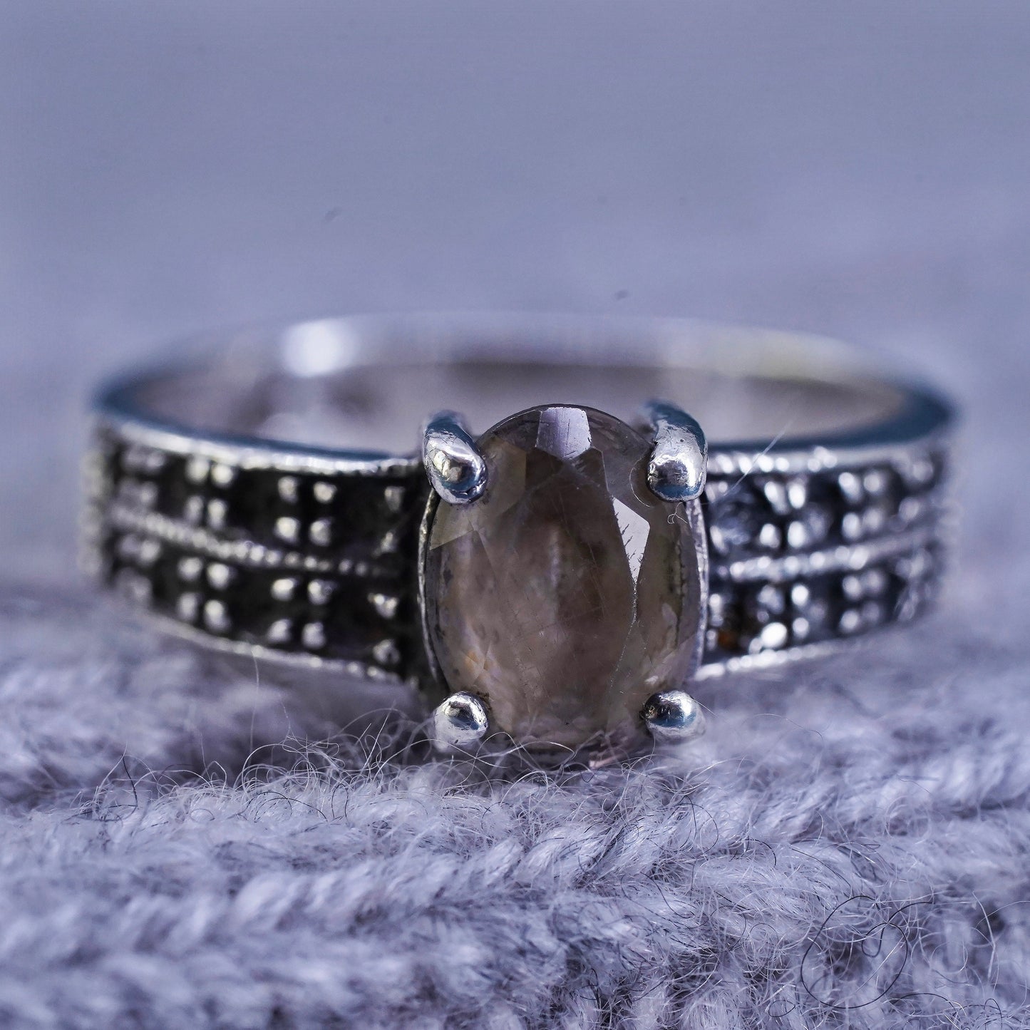 Size 7, vintage sterling 925 silver handmade ring with smoky topaz