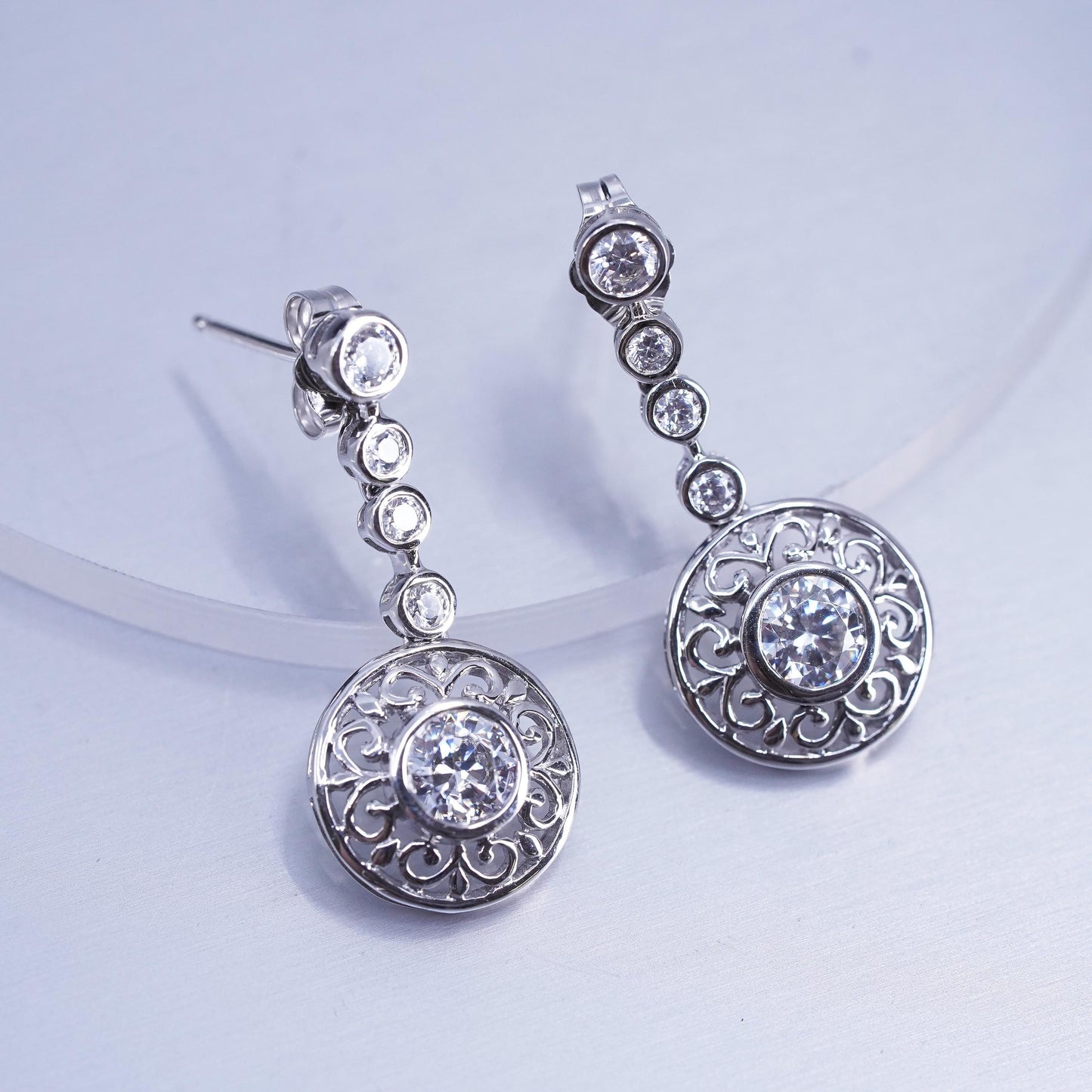 Vintage Sterling 925 silver circle earrings with wavy Cz