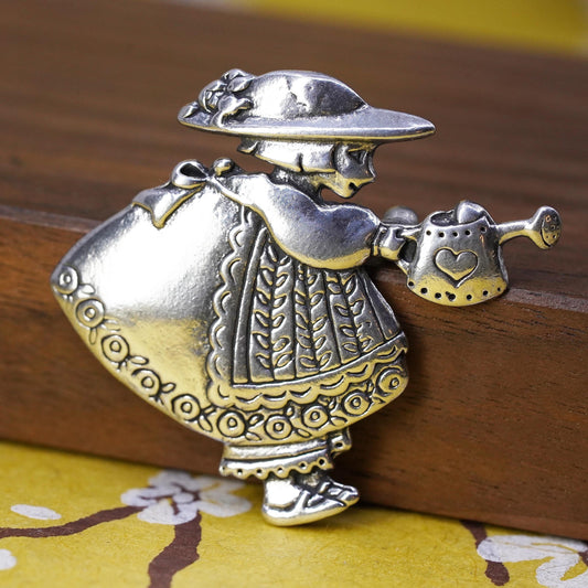 vintage Mary Engelbreit Me Ink Little Girl Sterling 925 Silver Brooch