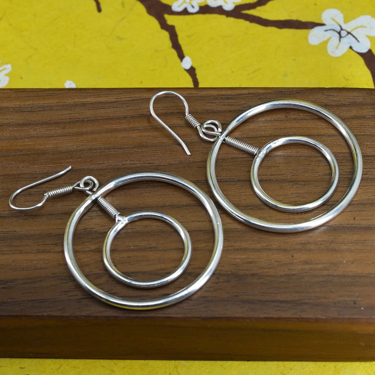 vintage Mexico Sterling 925 silver Hammered Double Circle Earrings