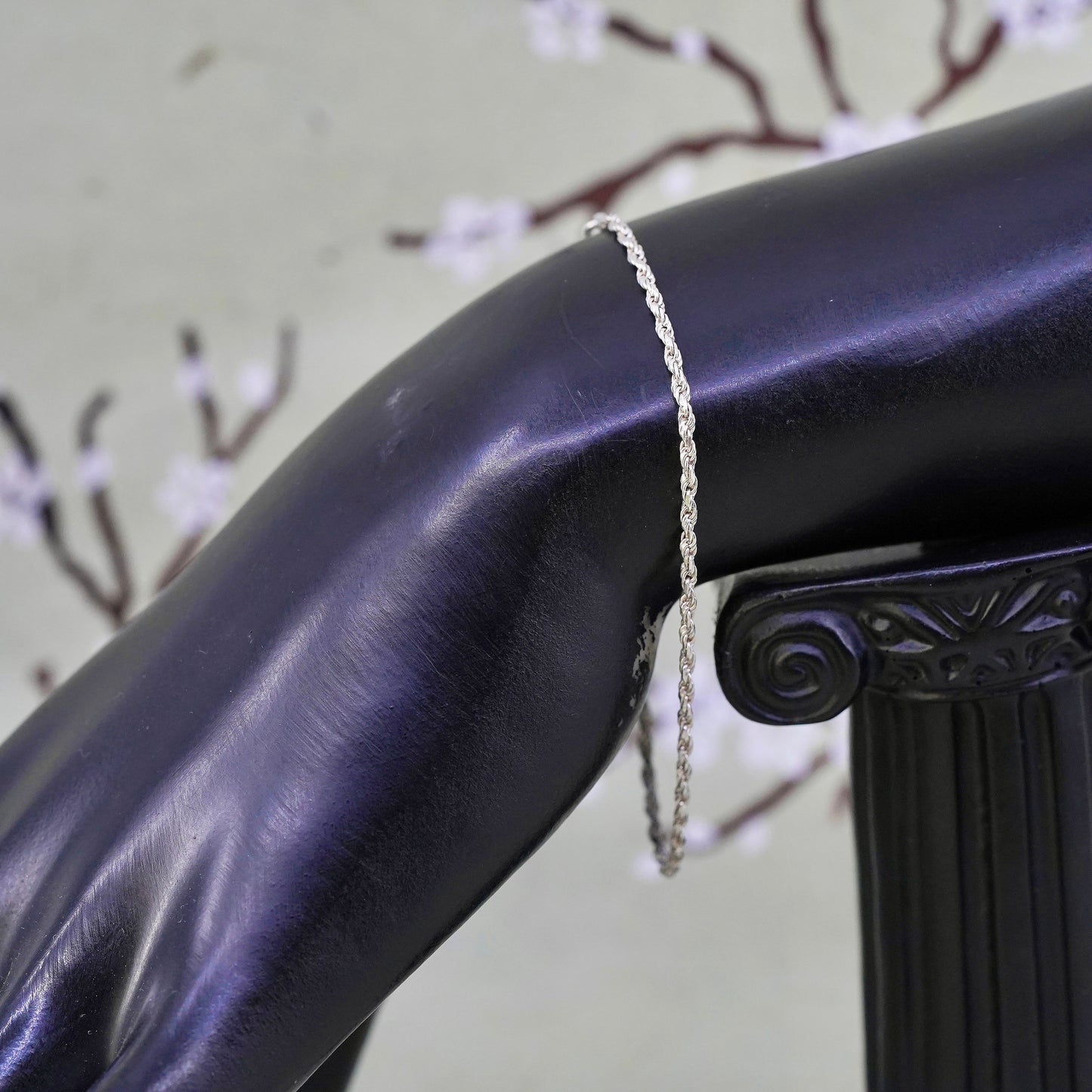 7”, 2mm, Vintage sterling 925 silver Italy rope chain bracelet