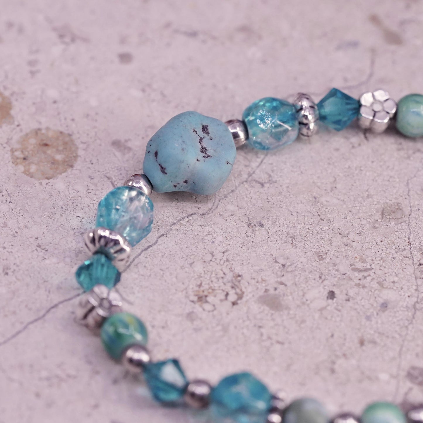 7", Vintage Sterling 925 silver handmade bracelet turquoise nugget crystal