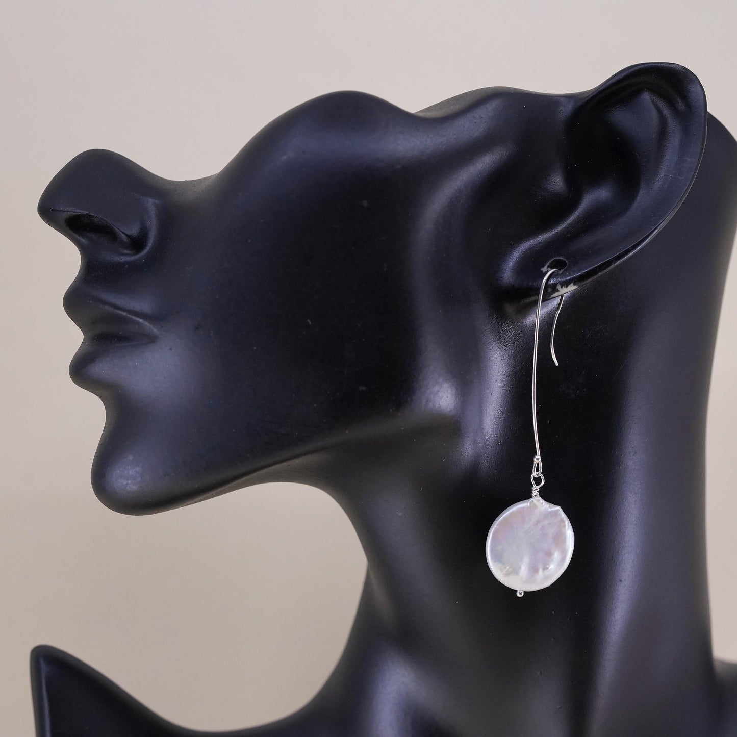 Vintage sterling silver handmade earrings, 925 hooks with coin pearl