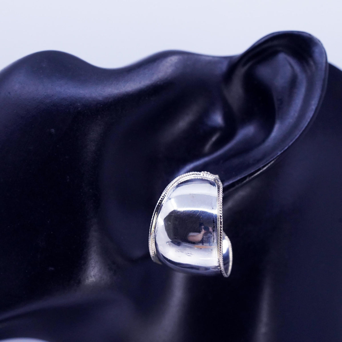Two Tone Sterling 925 Silver Wide Hoop Earrings, Sculptural Curved Half Hoops