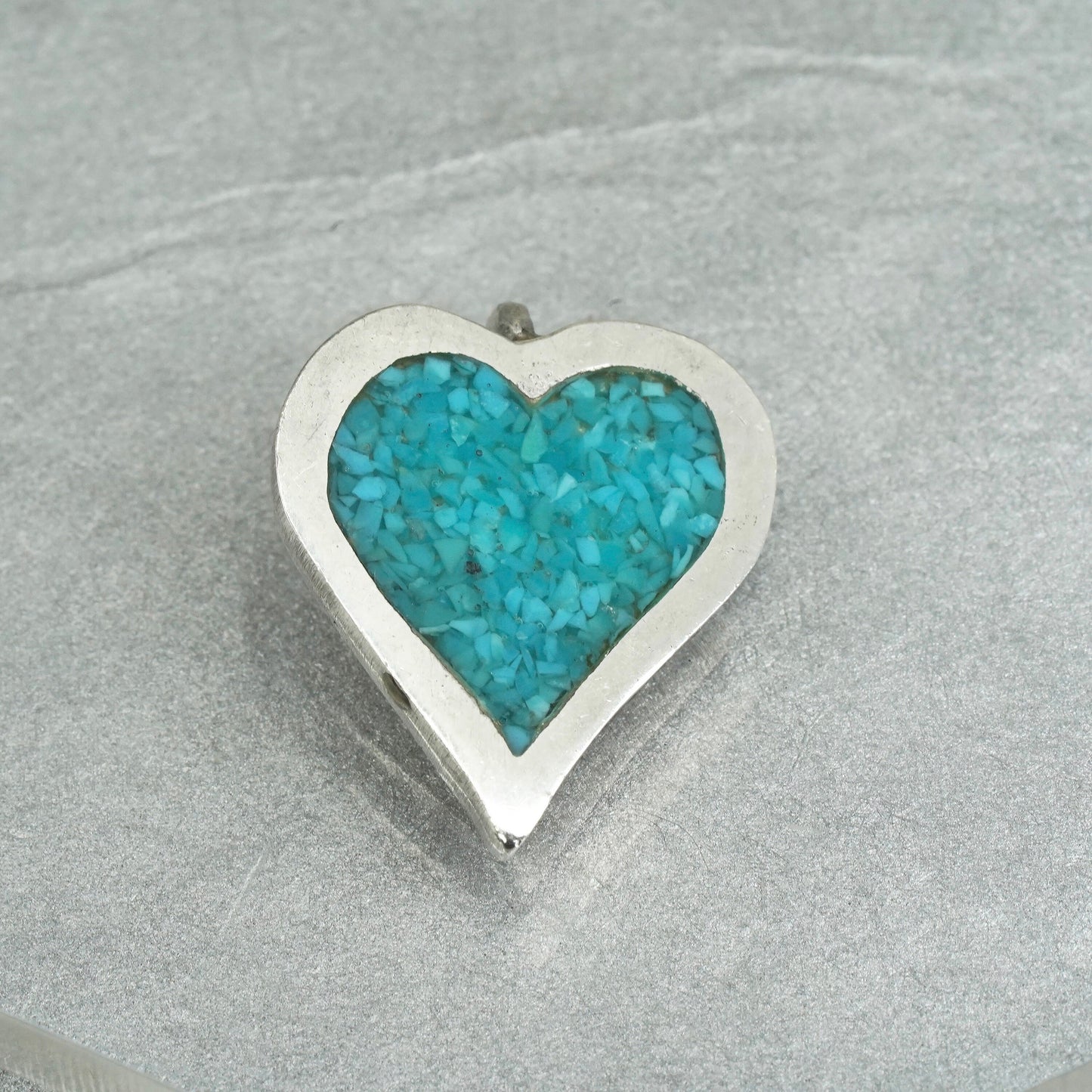 vintage southwestern sterling 925 silver heart pendant with turquoise inlay, silver tested