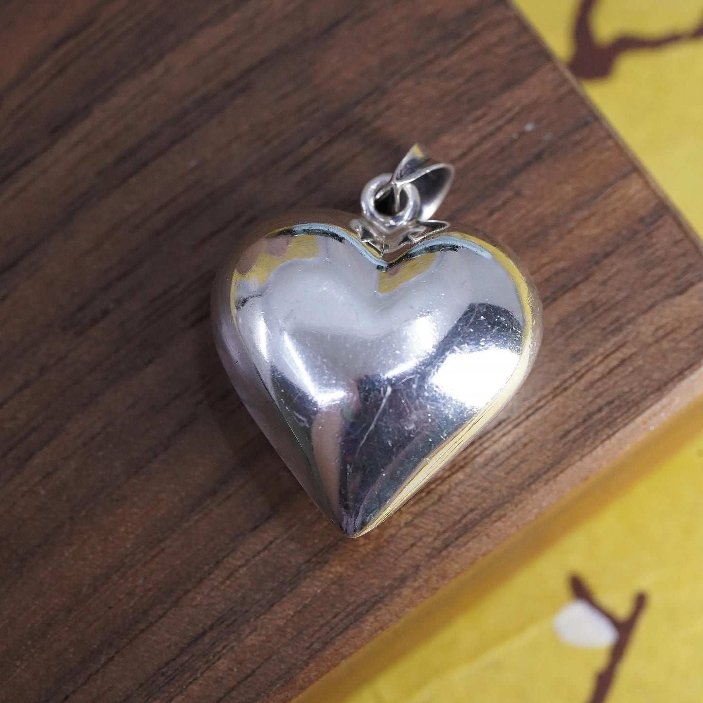 Vintage Sterling silver handmade heart pendant, puffy 925 heart