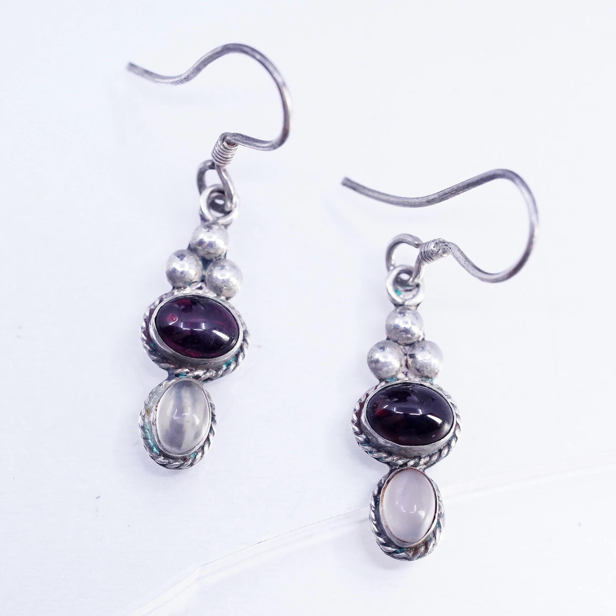 Vintage Sterling 925 silver handmade earrings with white tiger eye garnet beads