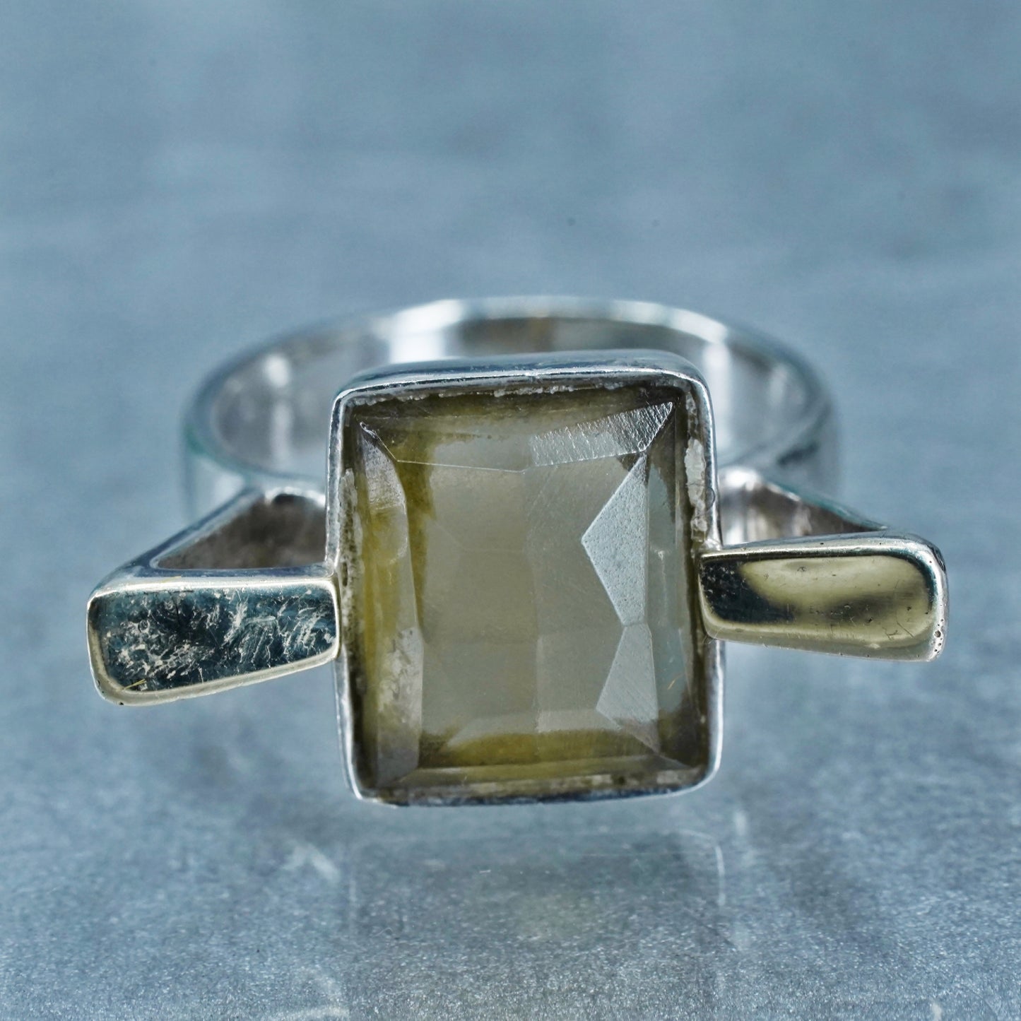 Size 7, vintage modern 14K Sterling 925 silver handmade ring with smoky topaz