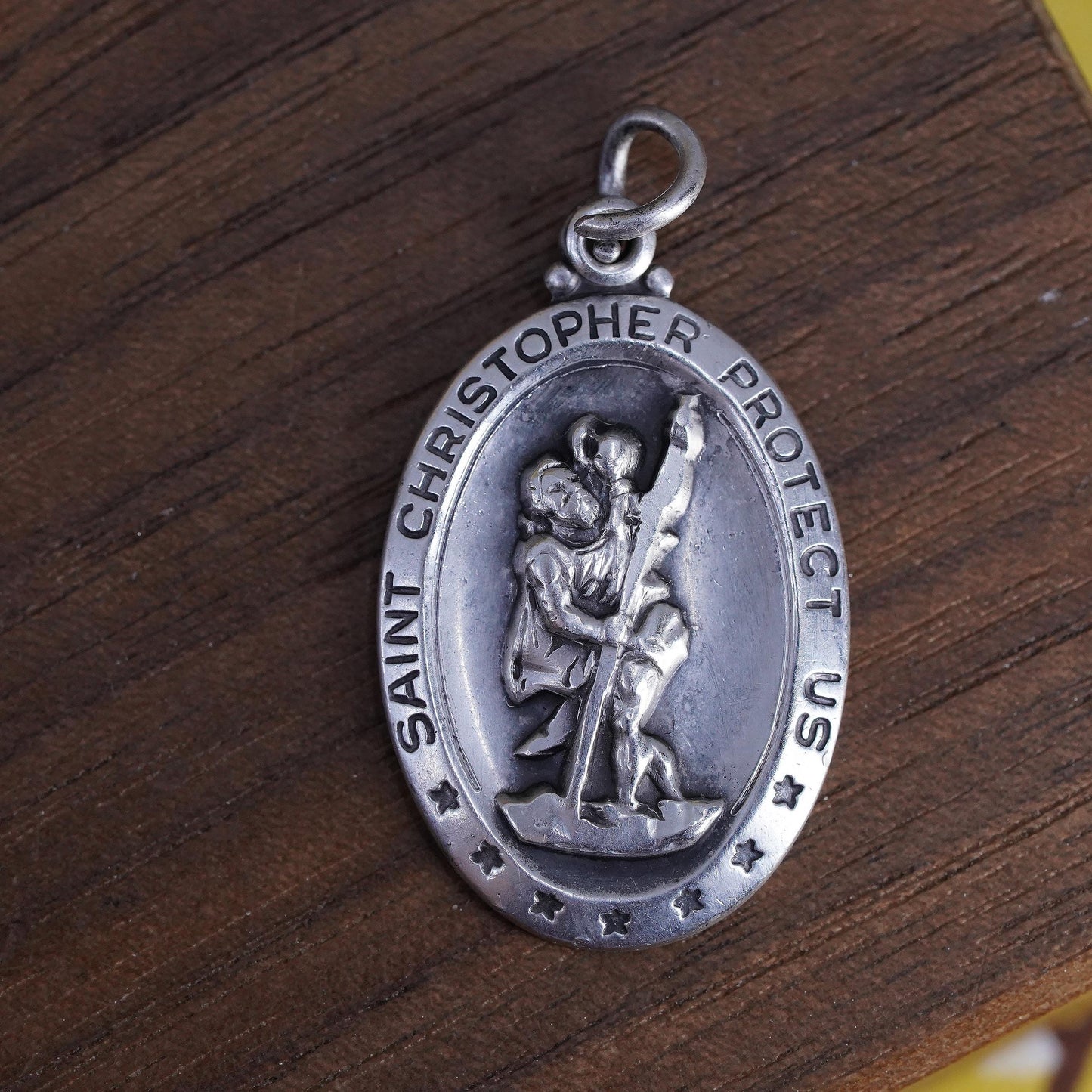 Vintage Sterling Silver 925 Saint Christopher Medal Pendant, Protect Us Charm