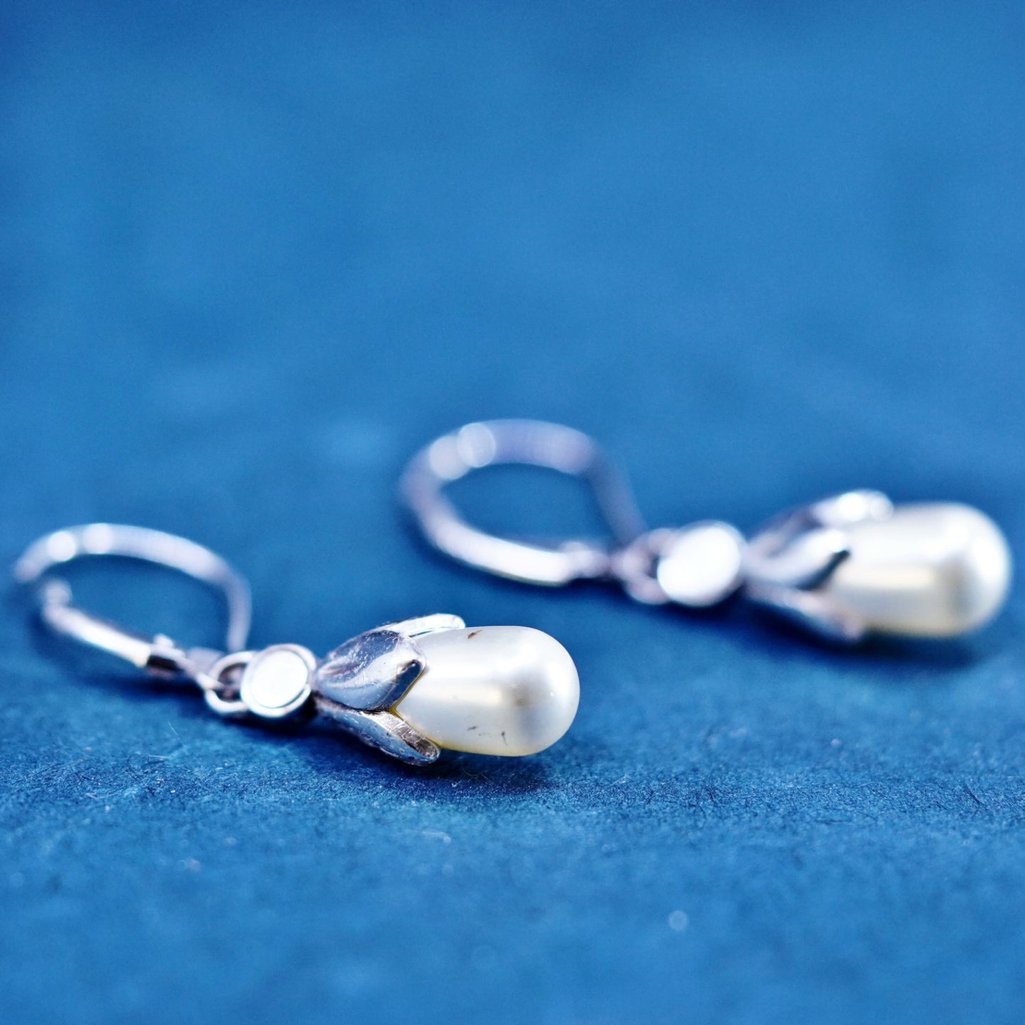 Vintage sterling silver handmade earrings, 925 hooks with pearl