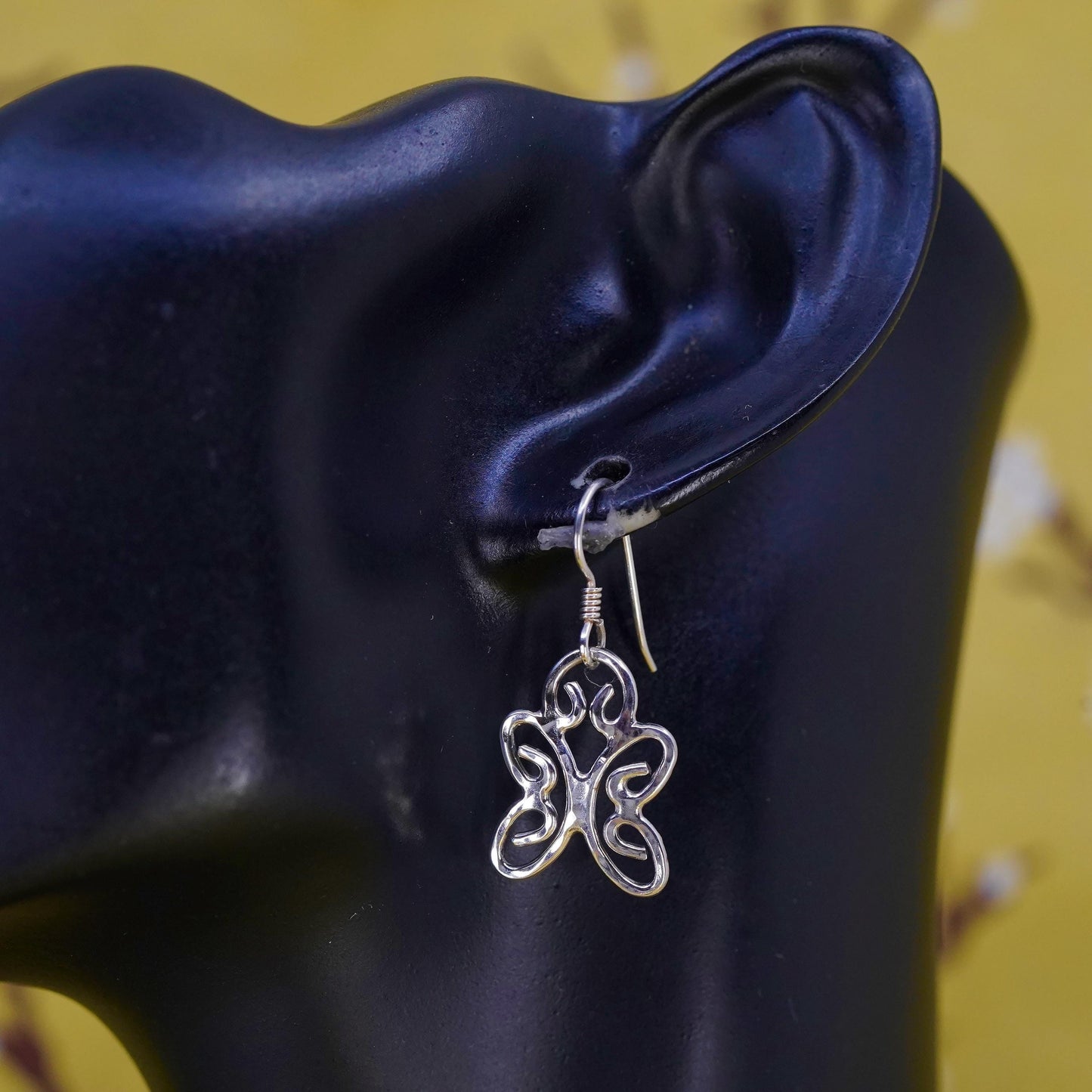 Vintage Sterling silver handmade earrings, 925 filigree butterfly