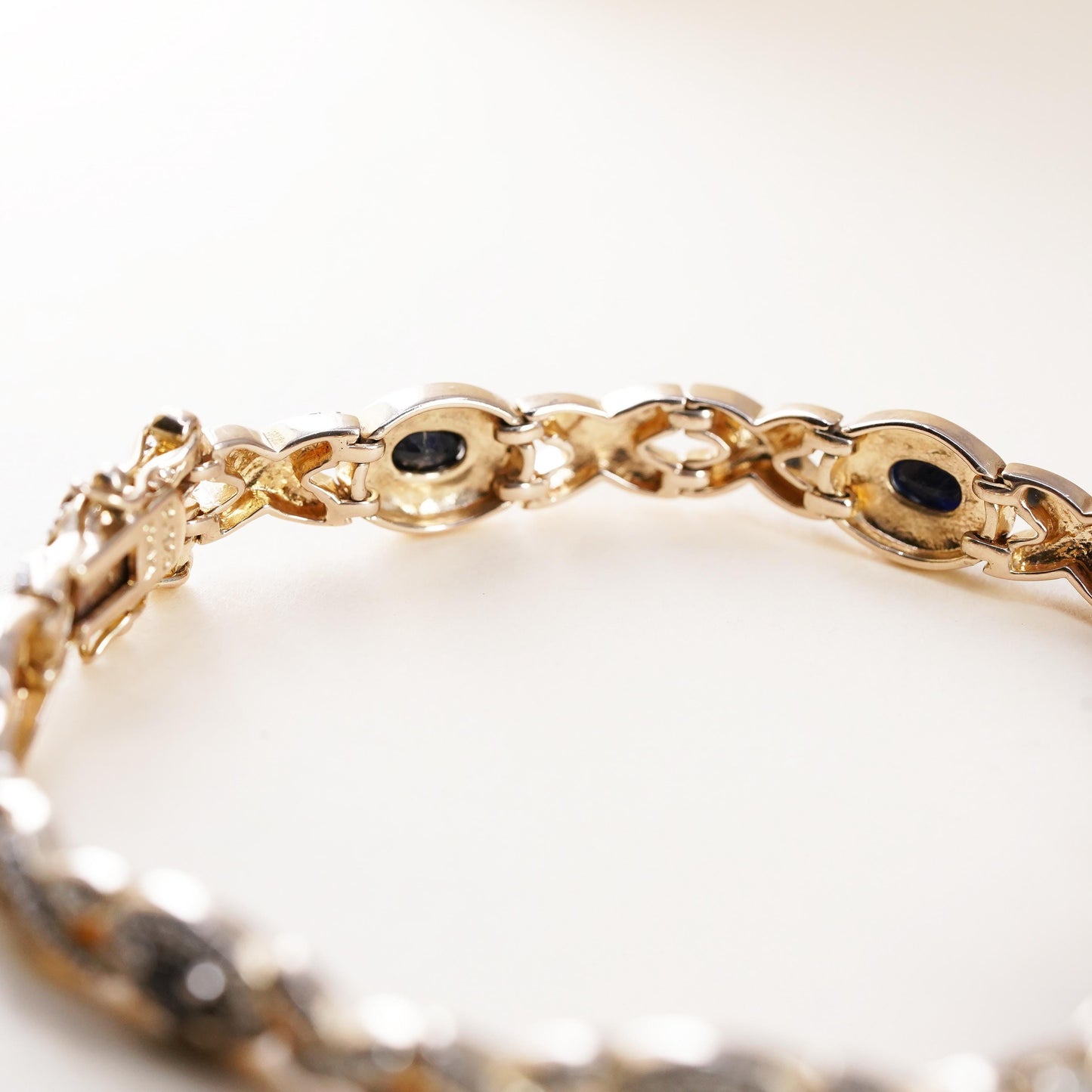 7.25”, vermeil gold sterling silver tennis bracelet, 925 oval sapphire diamond