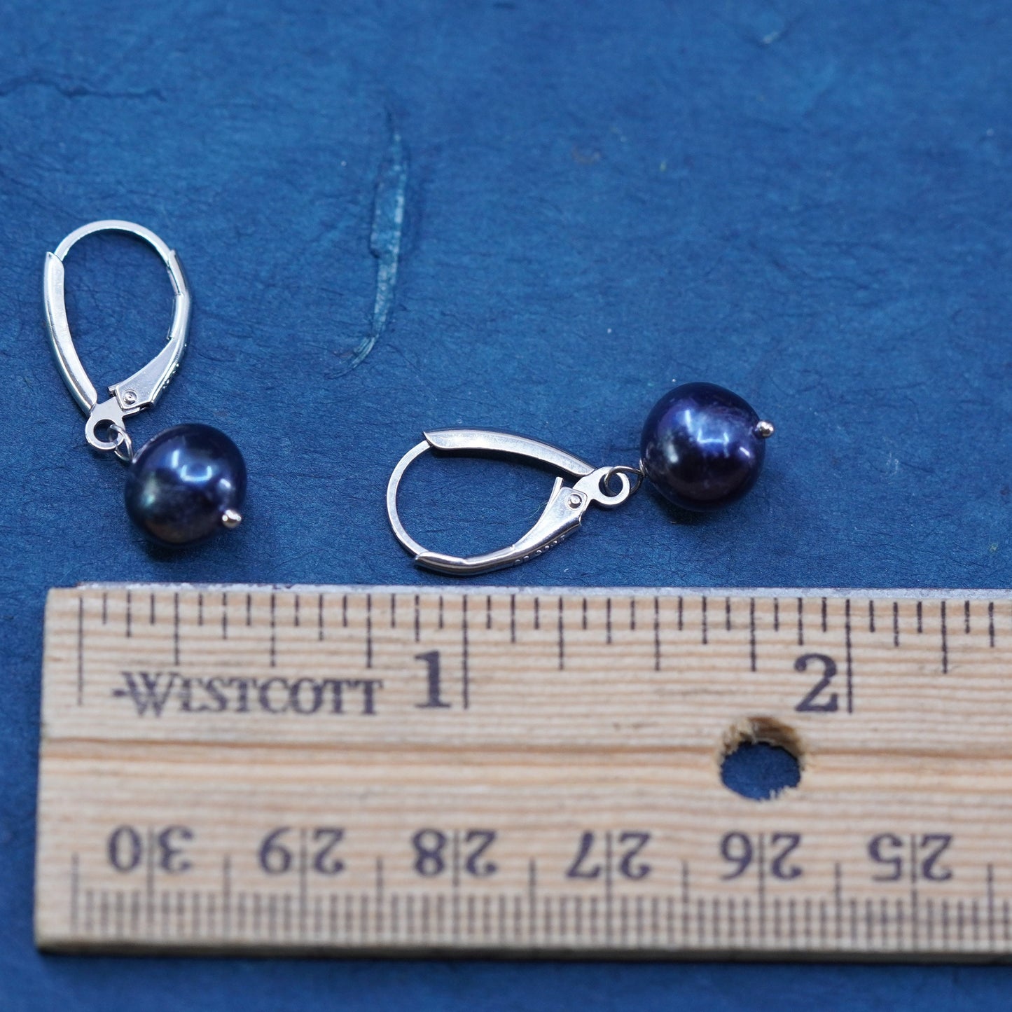 Vintage Sterling silver handmade earrings, 925 hooks with black pearl