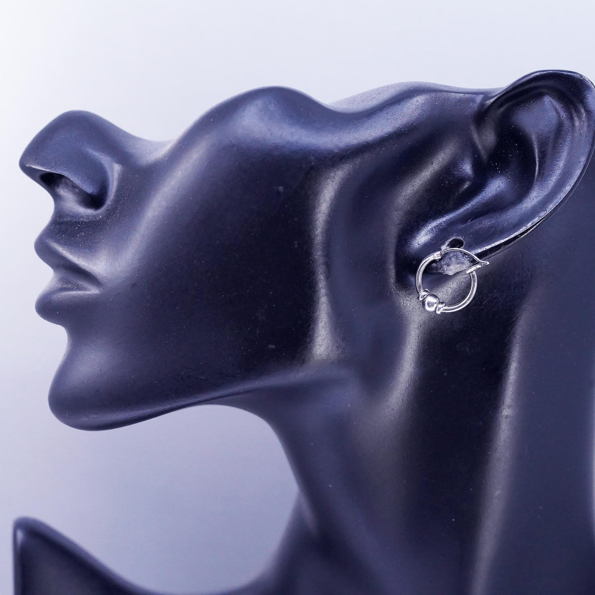 0.5", vintage Sterling silver handmade earrings, 925 hoops with bead
