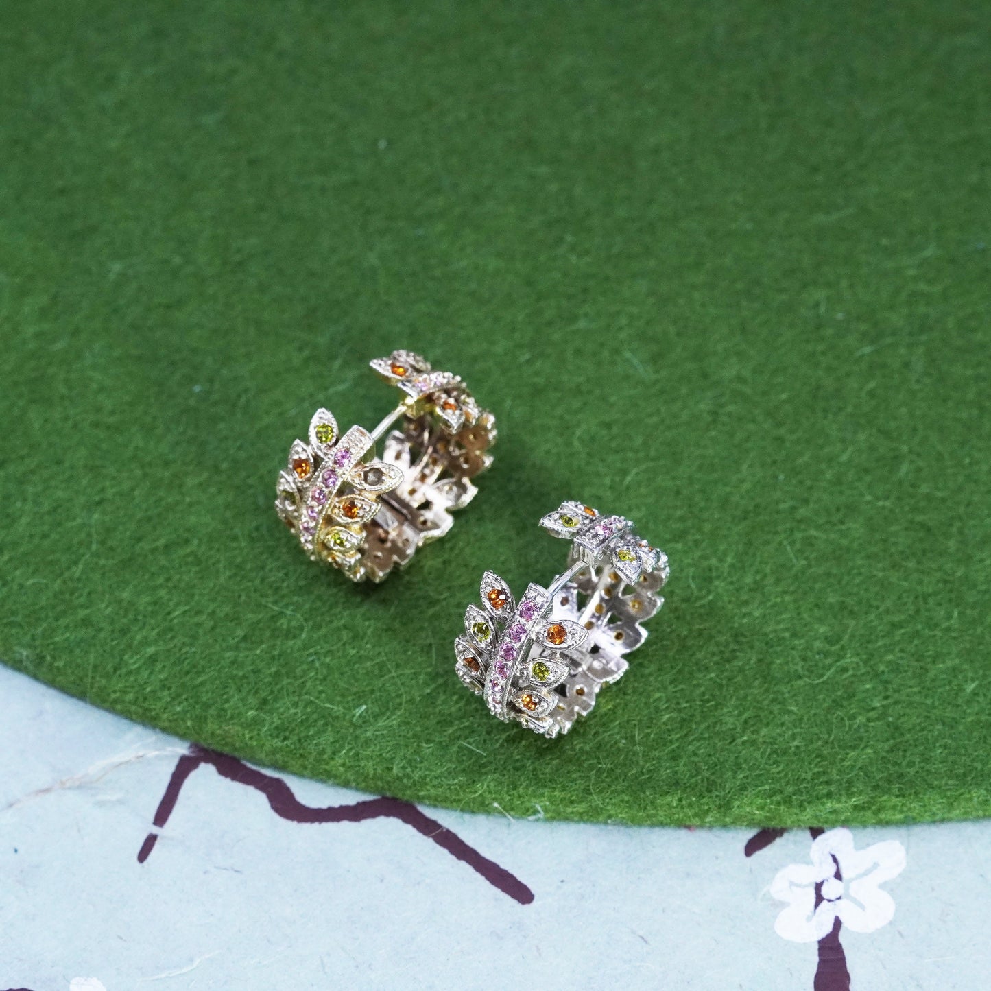 0.75”, vermeil gold sterling silver earrings, 925 hoops, huggie crystal