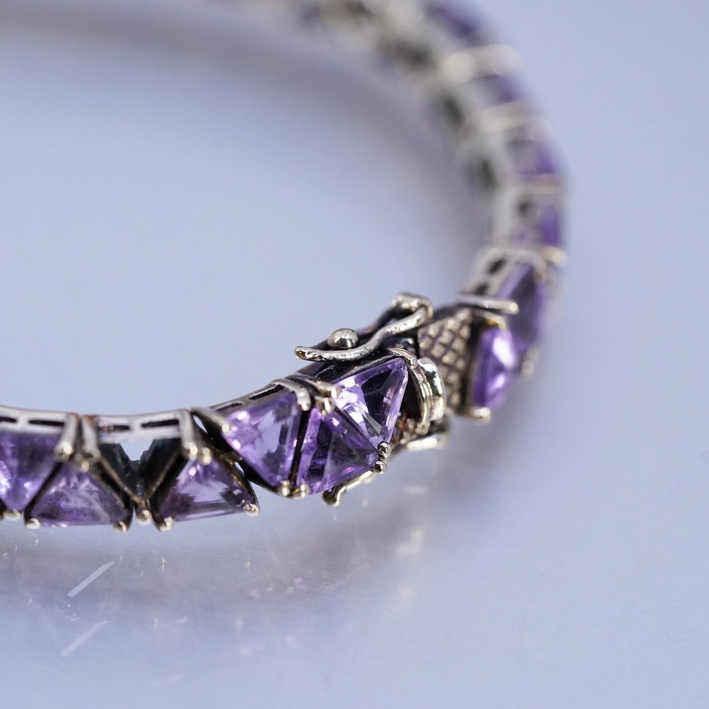 7", Vintage gold plated Sterling Silver 925 Tennis Bracelet cluster amethyst
