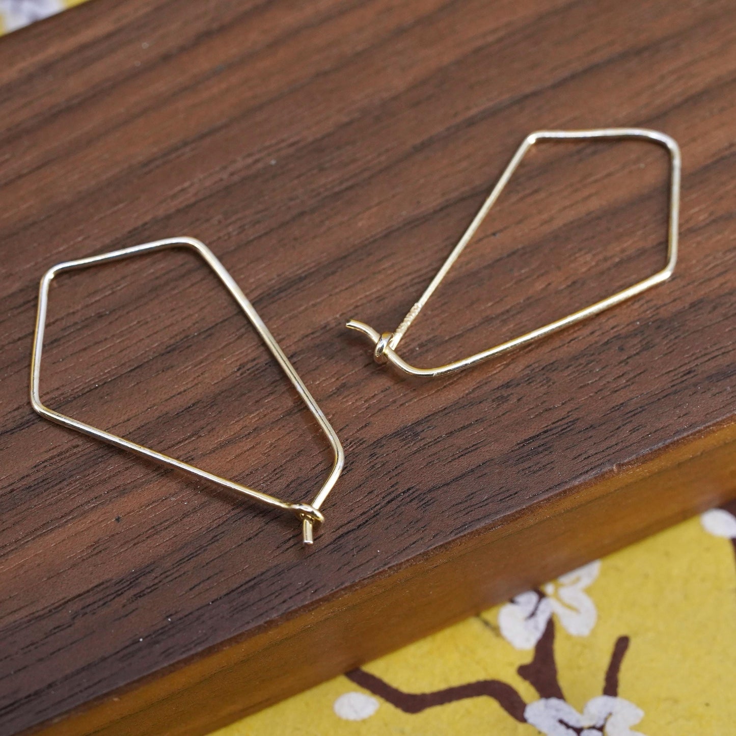 1.5", VTG vermeil gold plated Sterling silver handmade earrings, 925 edgy hoops