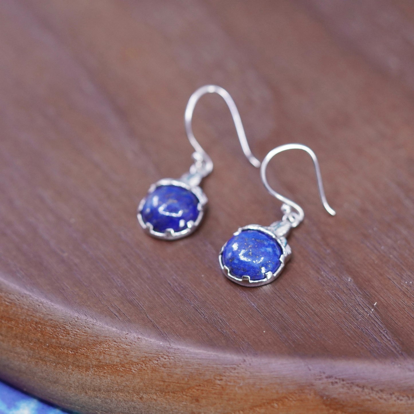 Vintage sterling 925 silver leafy earrings with lapis lazuli bead