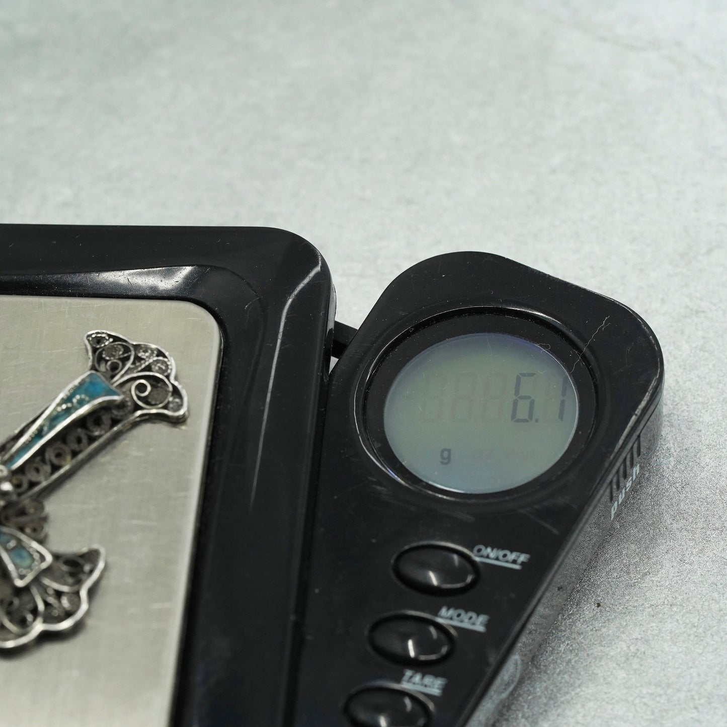 Vintage sterling 925 silver handmade filigree cross pendant with blue enamel