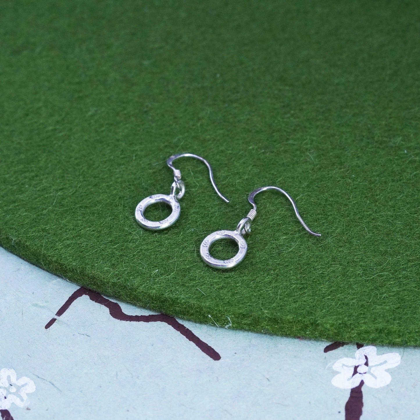 Vintage sterling silver handmade earrings, 925 circle dangles