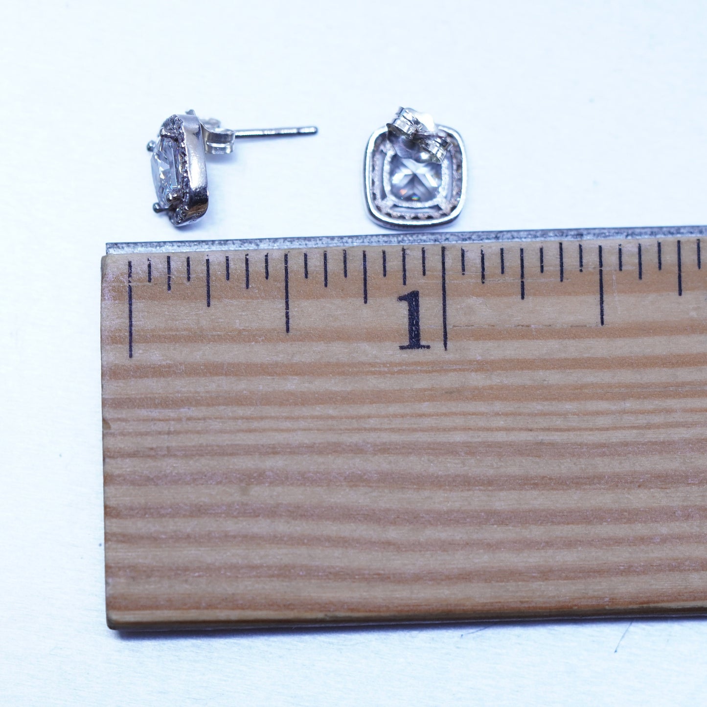 Vintage Sterling 925 silver earrings, square studs with cz inlay
