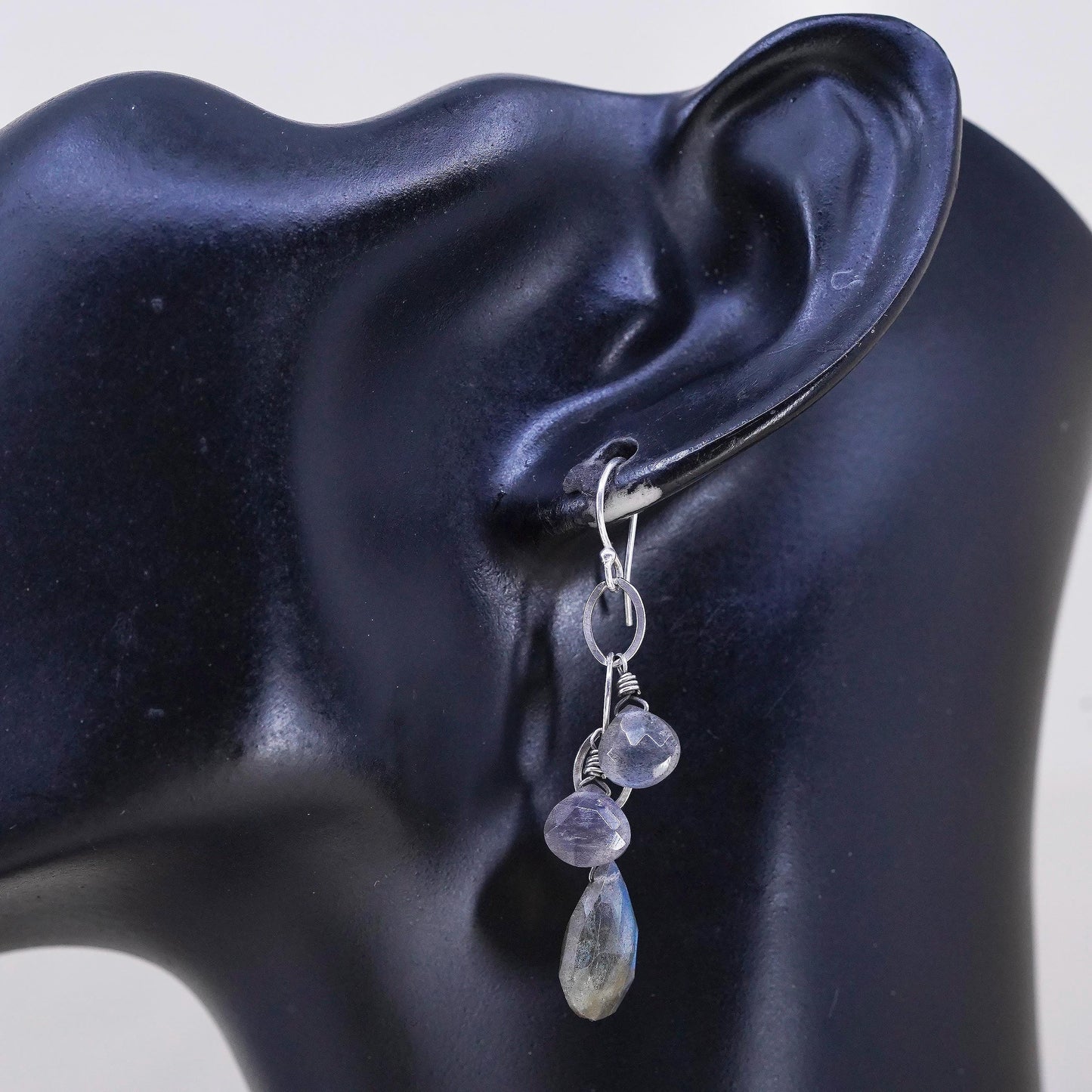 VTG Sterling 925 silver handmade filigree teardrop earrings labradorite drops