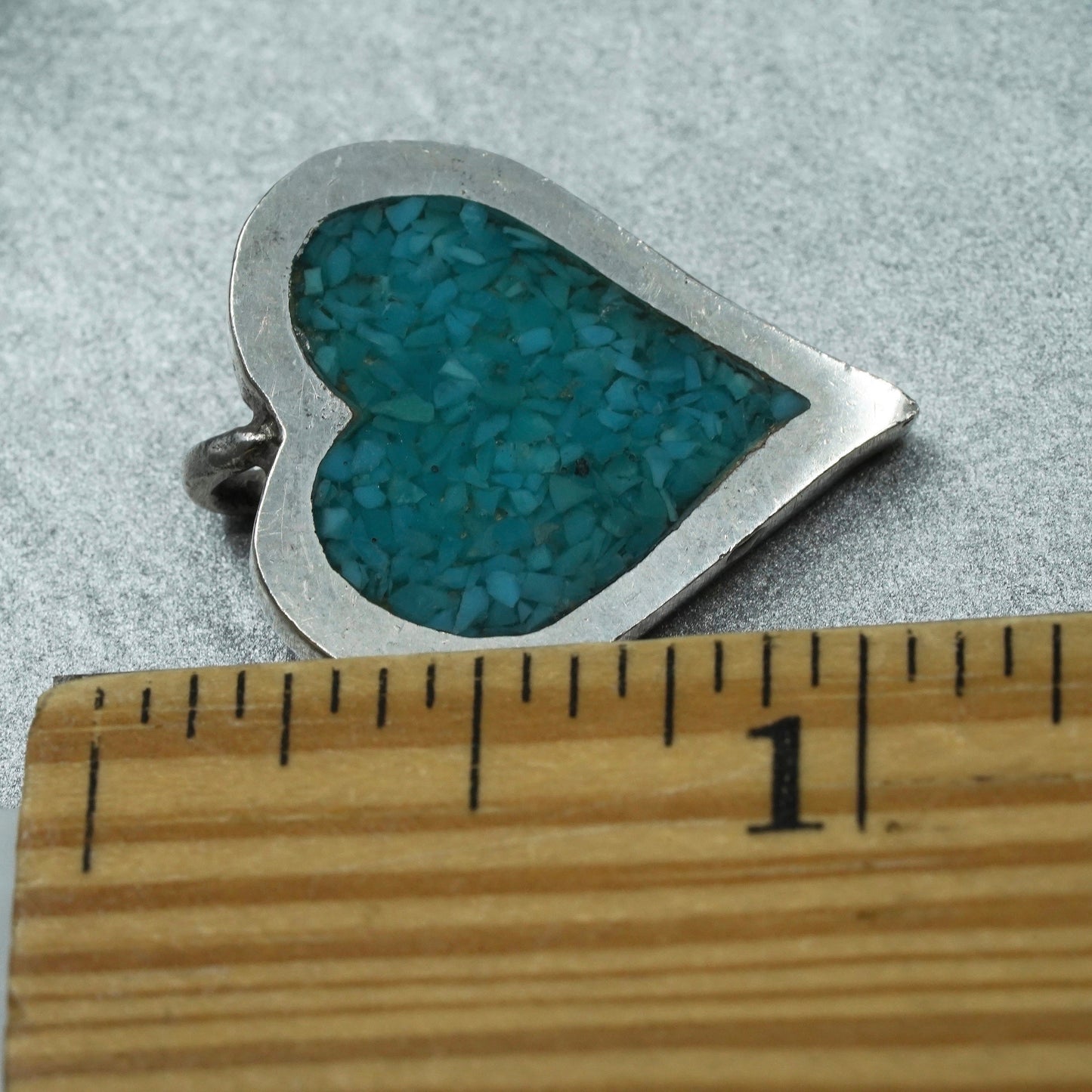 vintage southwestern sterling 925 silver heart pendant with turquoise inlay, silver tested