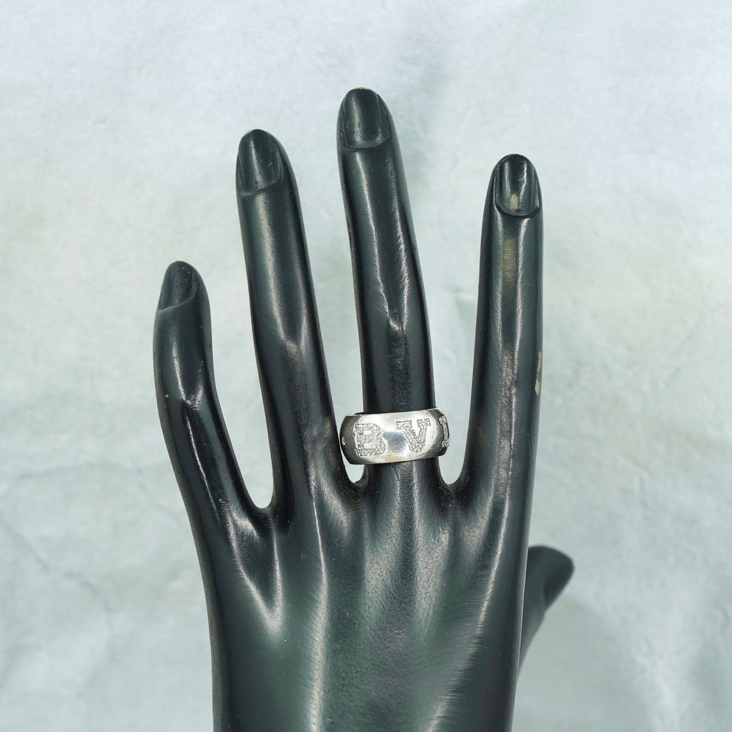 Size 7, VTG southwestern Sterling 925 silver wedding ring, Cz “bvlgari” band