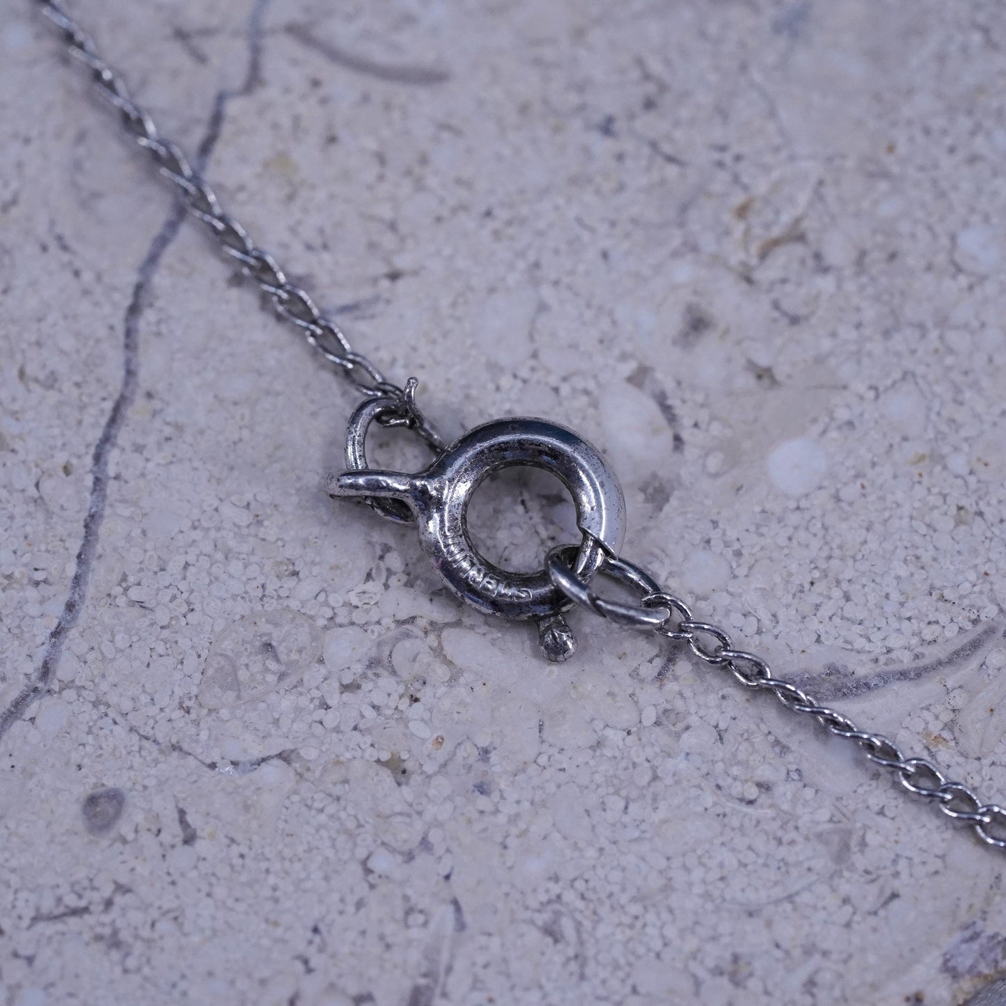 18”, VTG Sterling silver necklace, 925 circle chain onyx diamond heart pendant