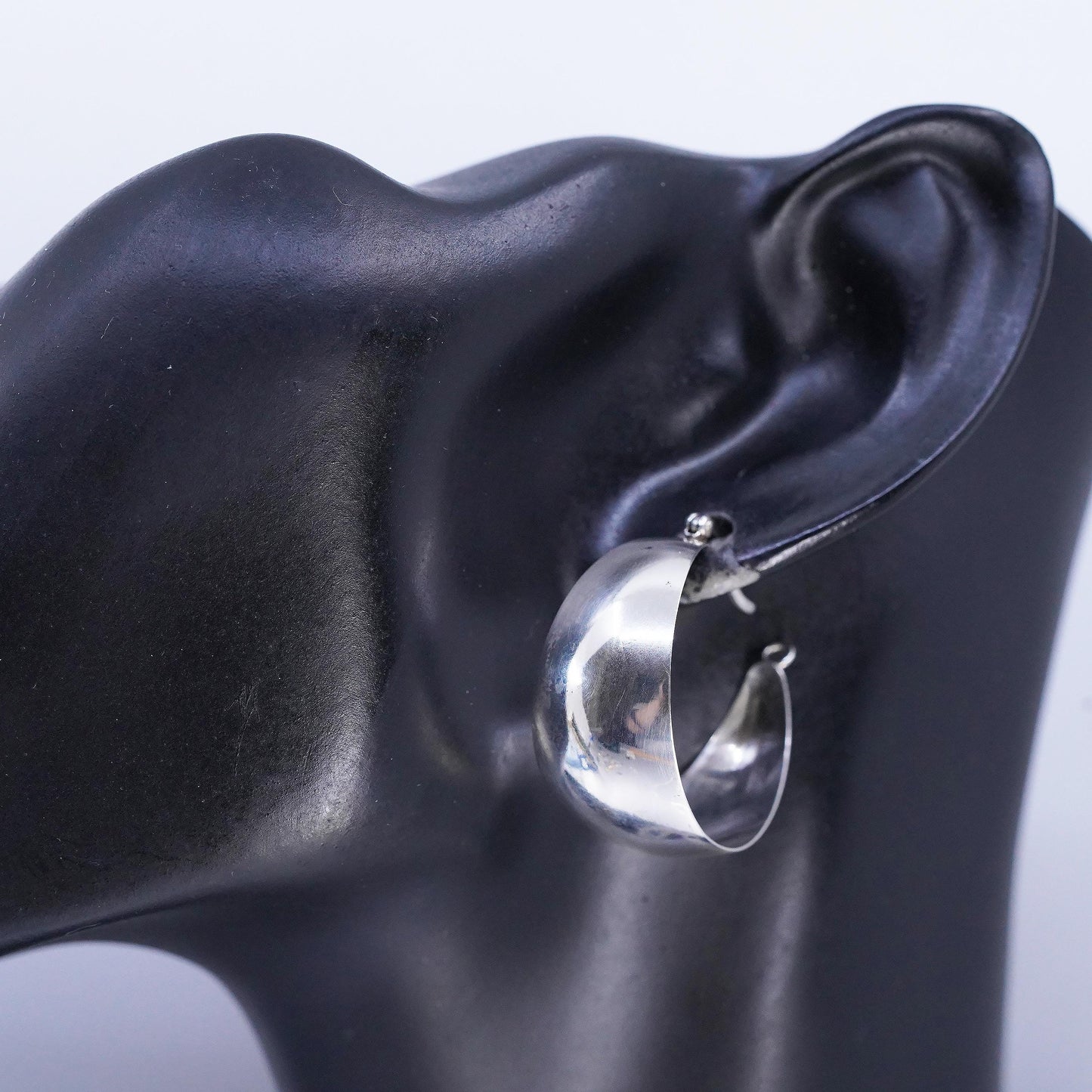 1", Vintage 925 Sterling Silver Wide Earrings, High Polish Dome Hoops, Chunky