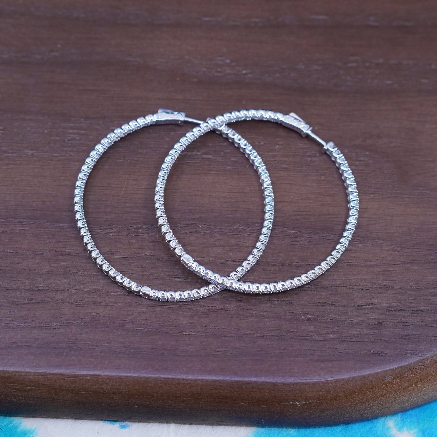 2.25”, Sterling silver hoops, solid 925 silver huggie earrings cluster Cz Inlay