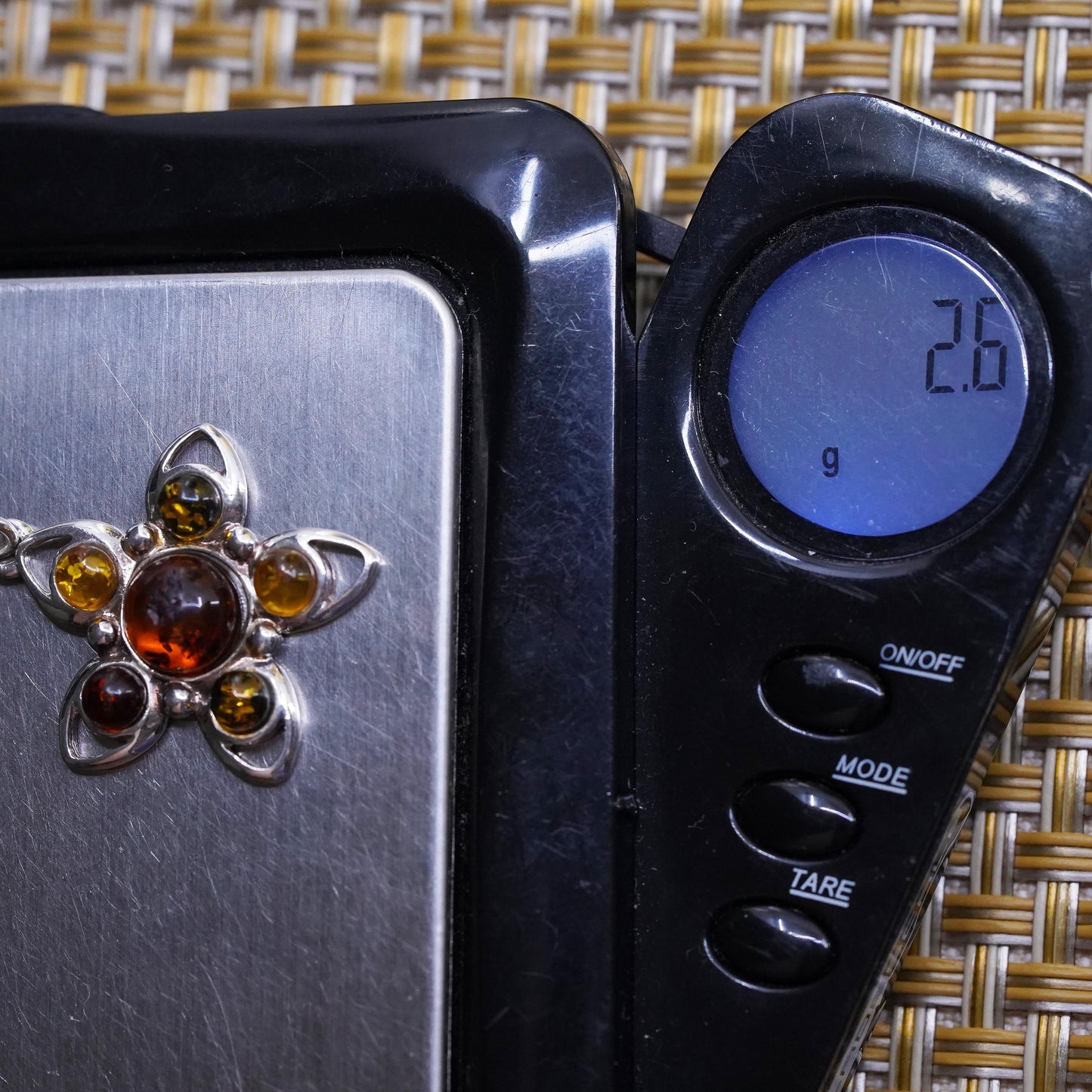 Vintage Sterling 925 silver handmade flower charm pendant with amber