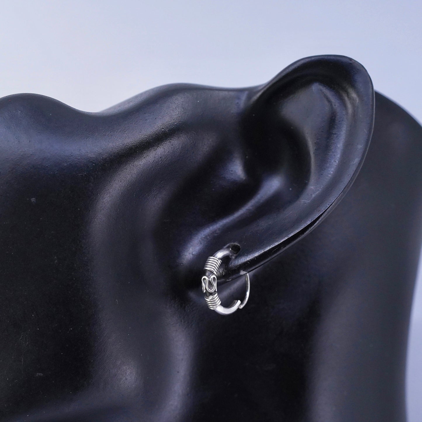 0.5”, vintage Sterling silver handmade earrings, 925 hoops bali beads