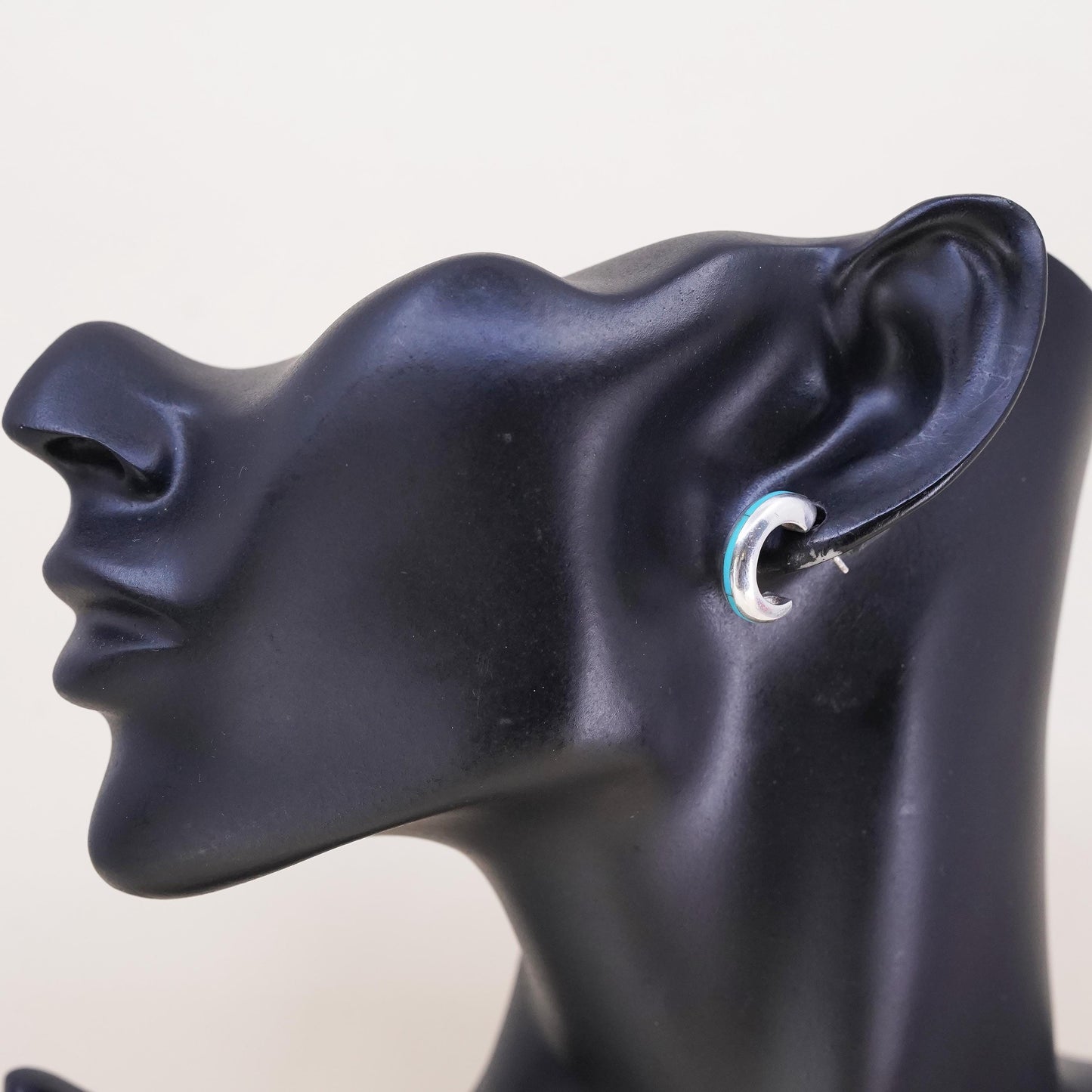 0.5”, Vintage sterling silver single earring, southwestern hoop stud turquoise
