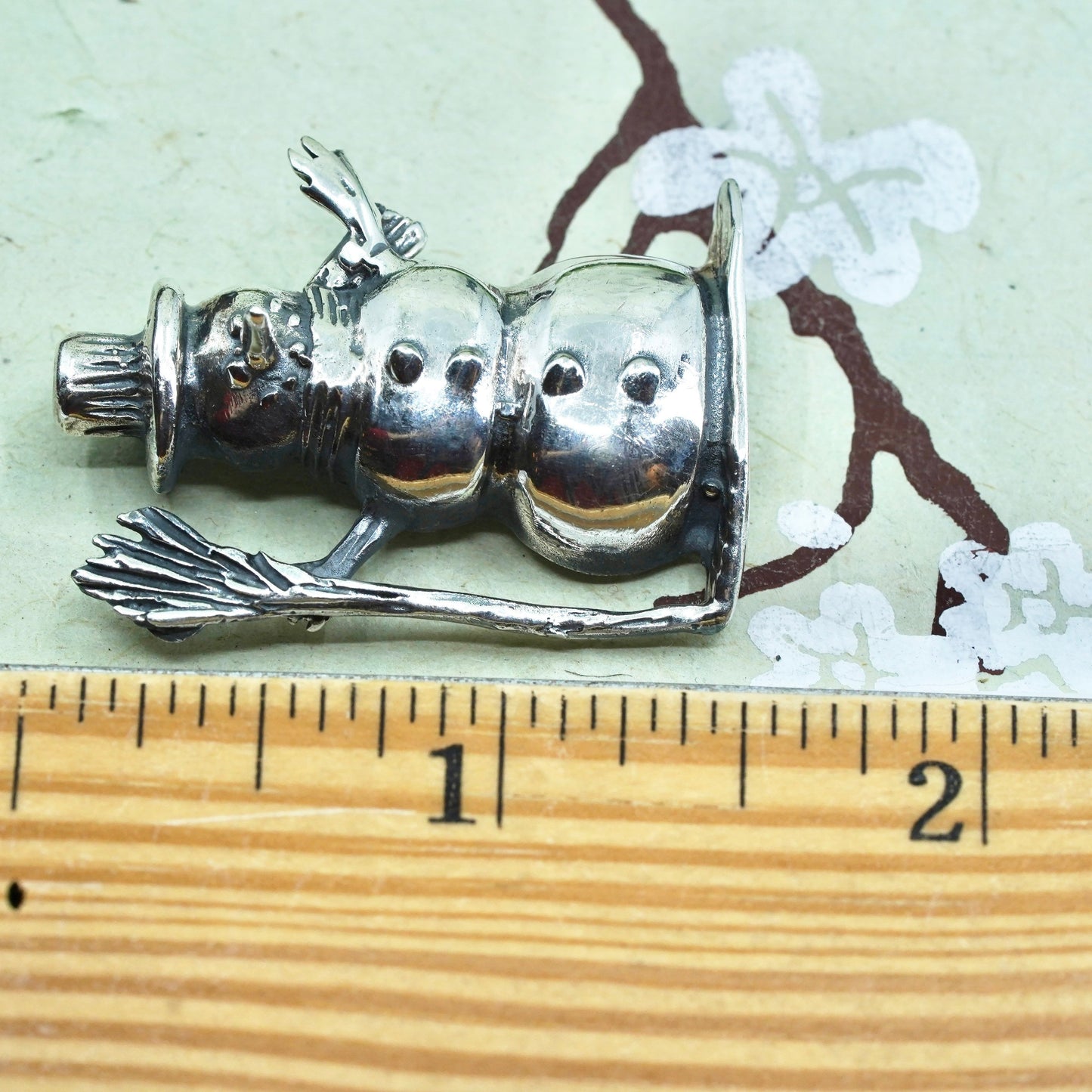 Vintage sterling silver handmade brooch, 925 snowman, Christmas pin