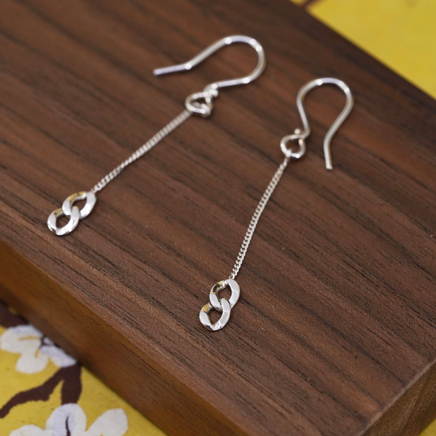Vintage Sterling silver Handmade earrings, 925 curb chain dangles
