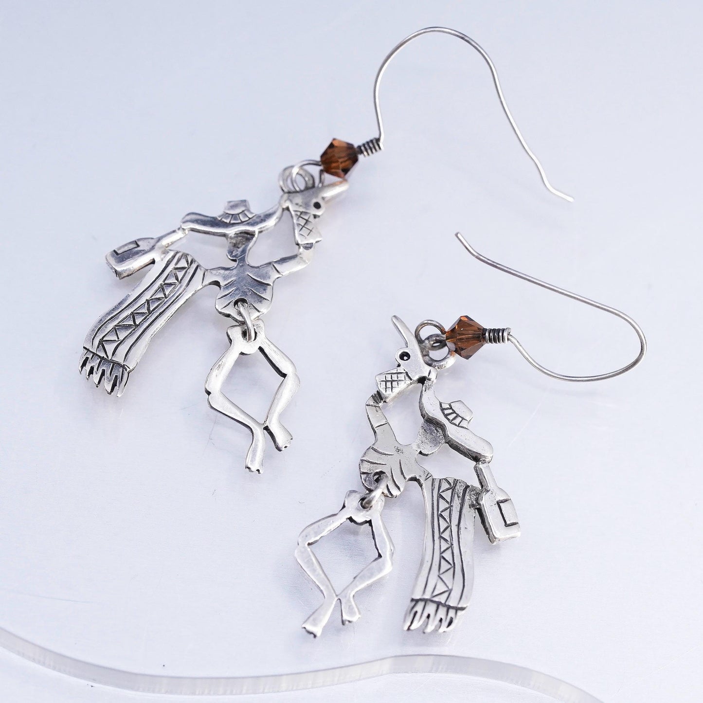 VTG 925 Sterling Silver Cowboy Earrings, Western Cowgirl Dangles, Moving Legs