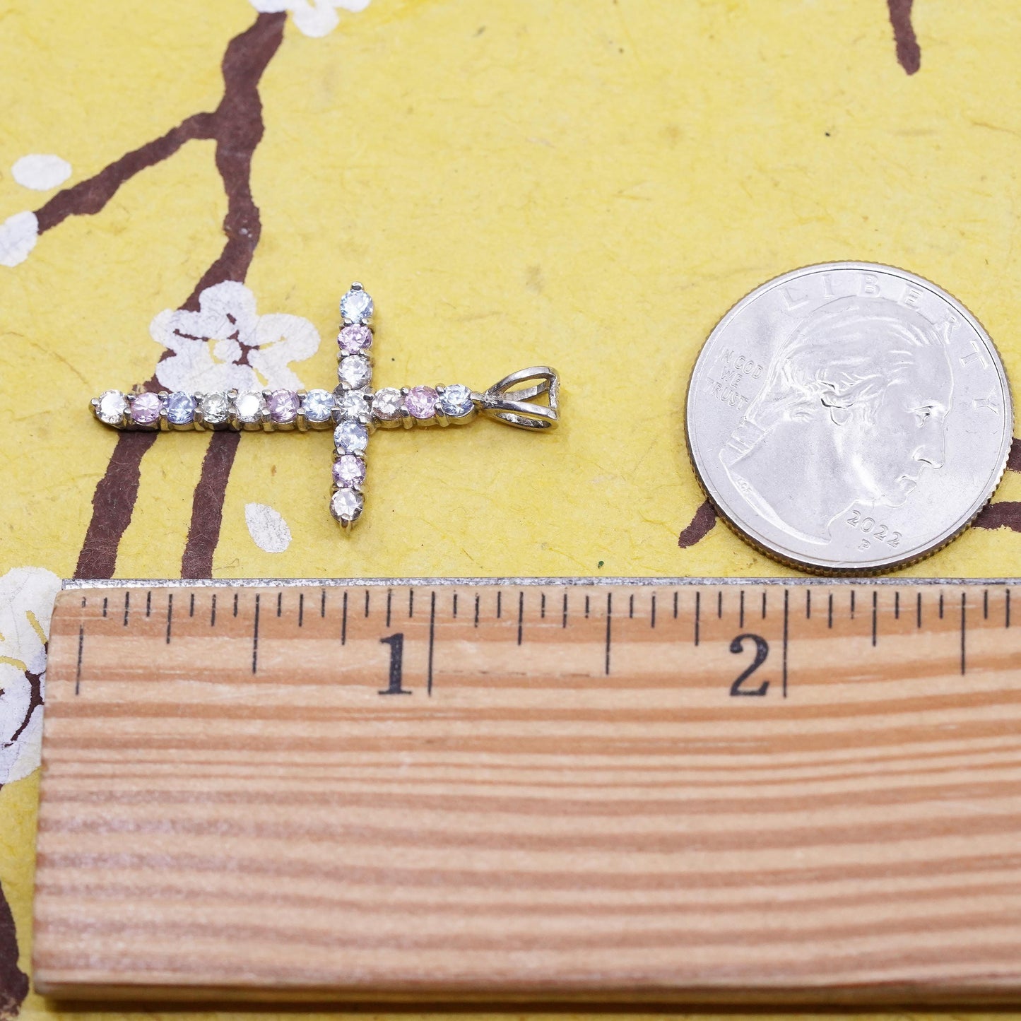 Vintage Sterling silver handmade pendant, 925 cross cluster Cz inlay, Christian