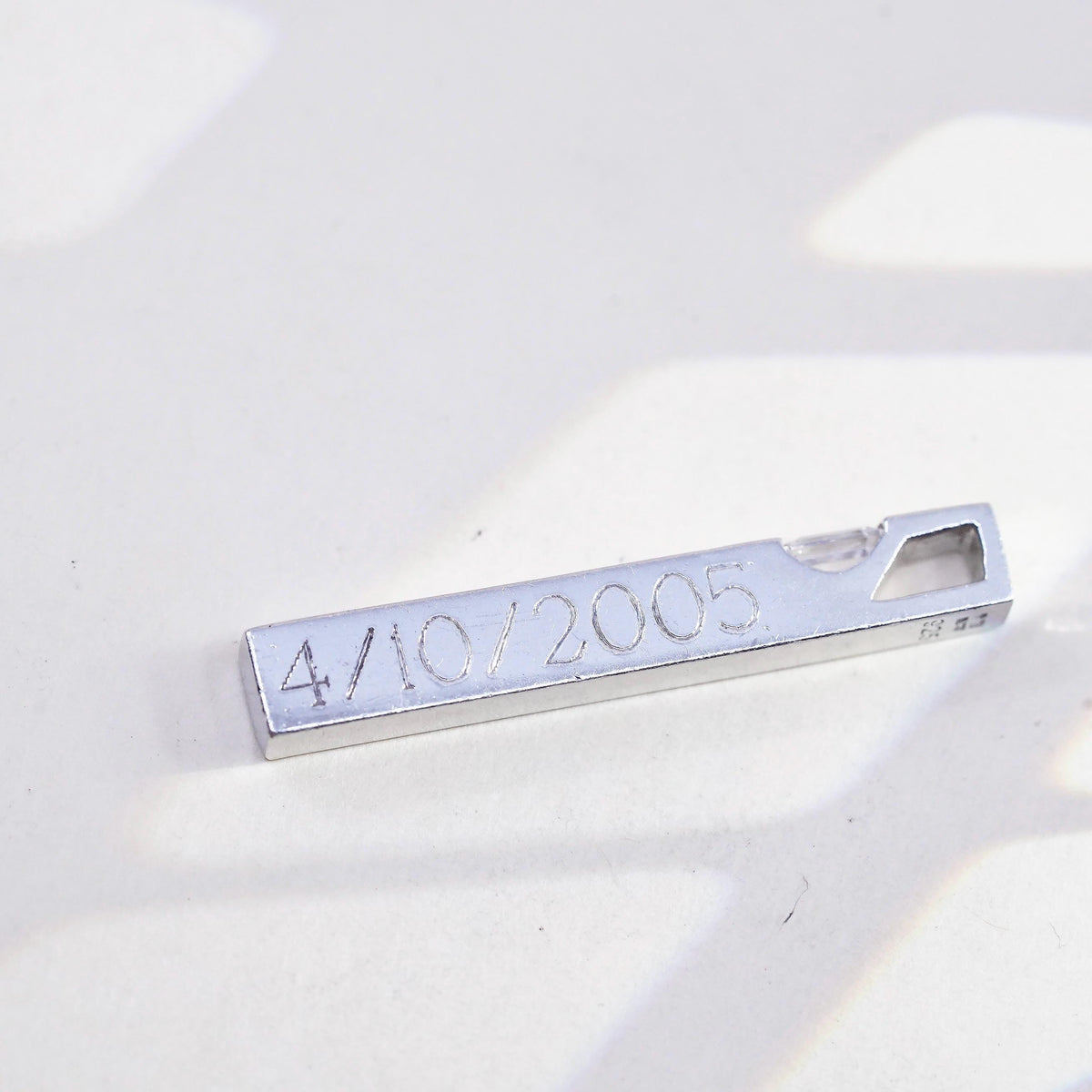 Vintage 3D sterling 925 silver 3D bar w/ diamond pendant engraved name Brendan