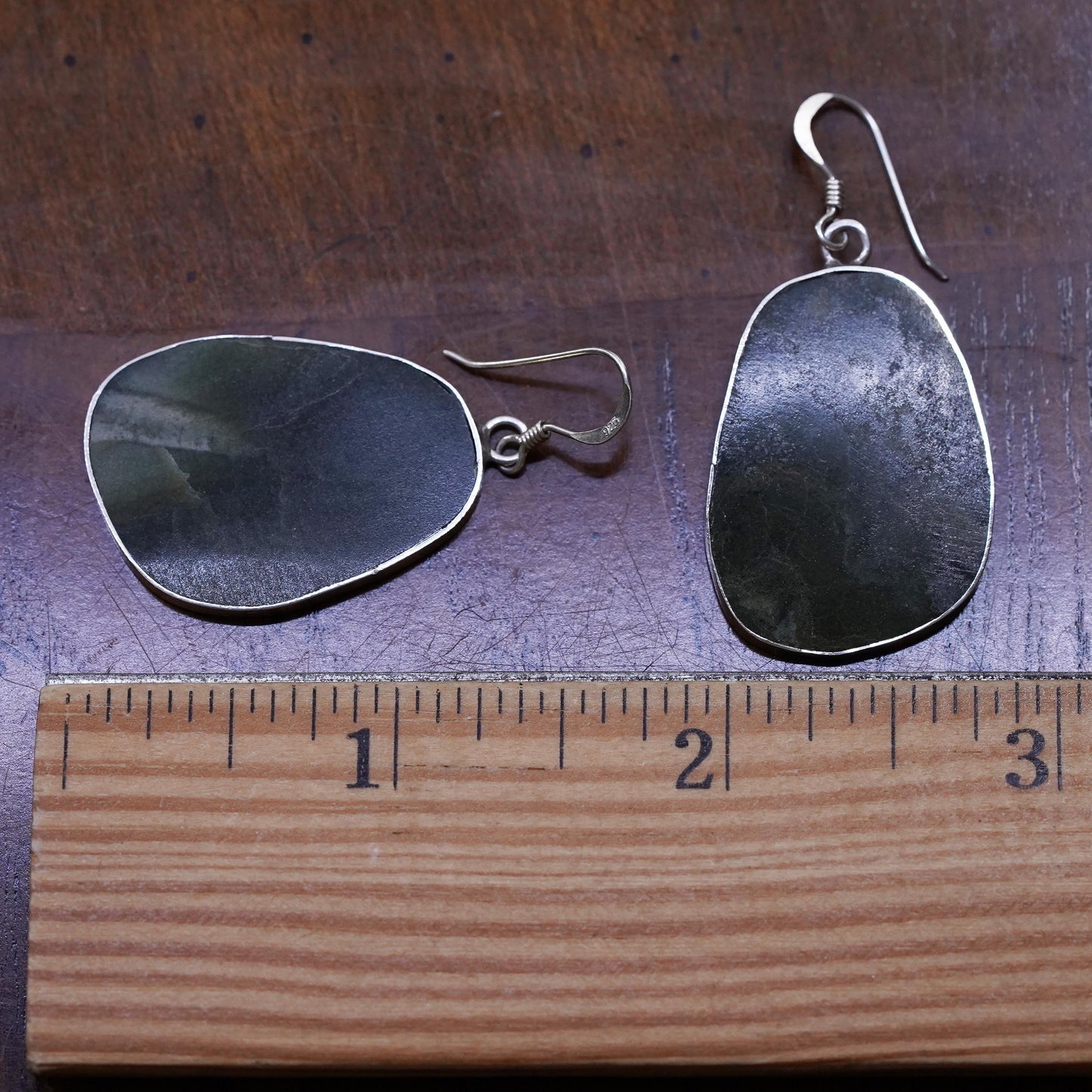 Vintage sterling 925 silver handmade earrings with jadeite nugget