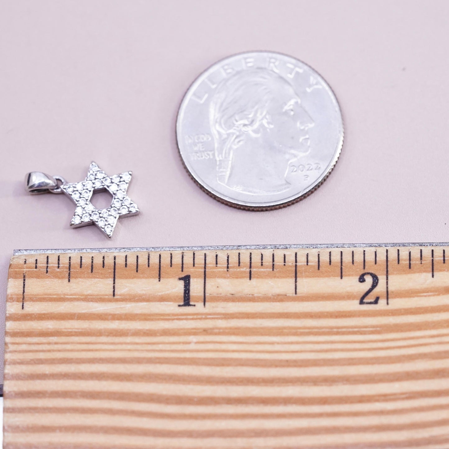 Vintage Sterling 925 silver cluster cz hexagram Star of David charm pendant, stamped 925