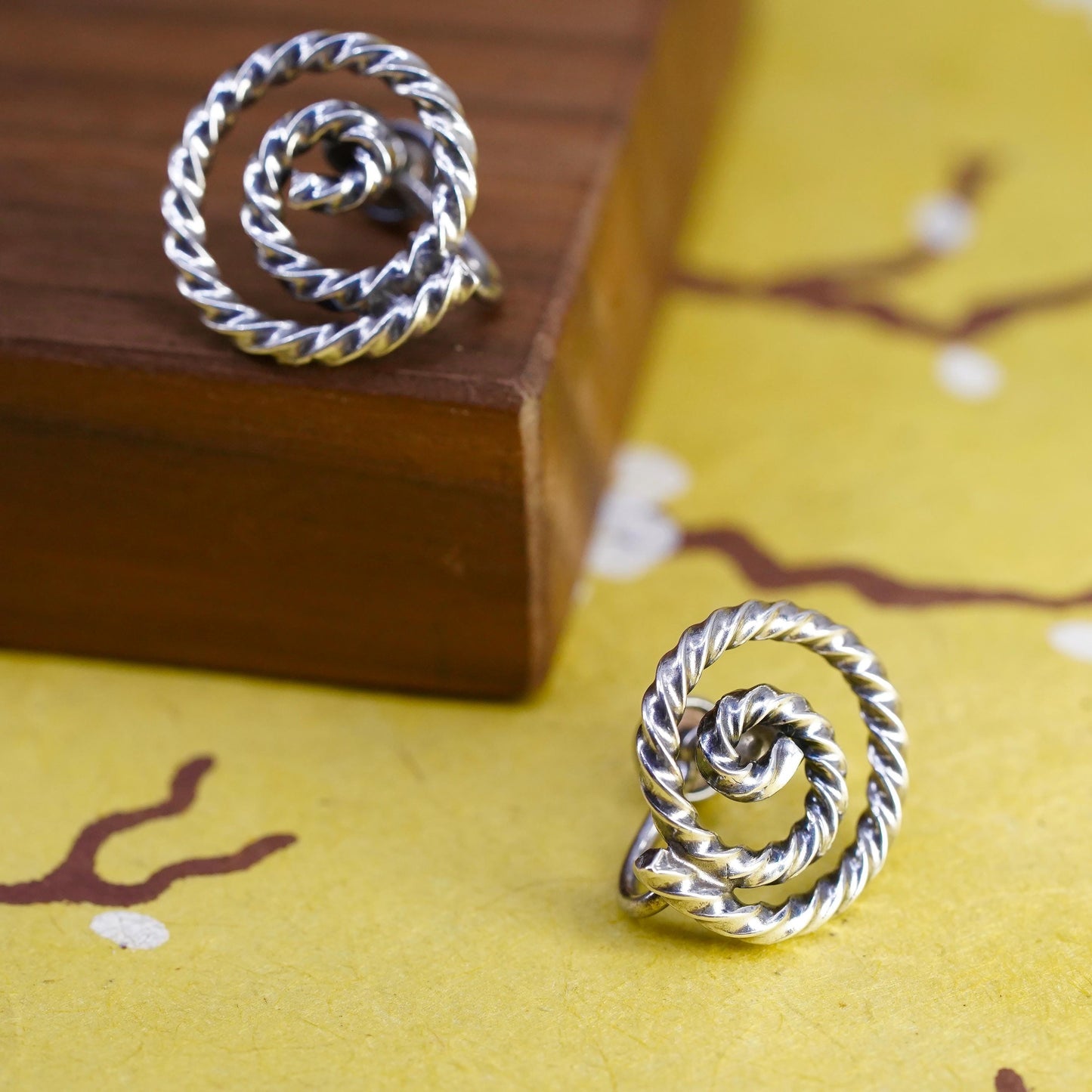 Vintage Sterling silver handmade screw back earrings, 925 twisted spiral