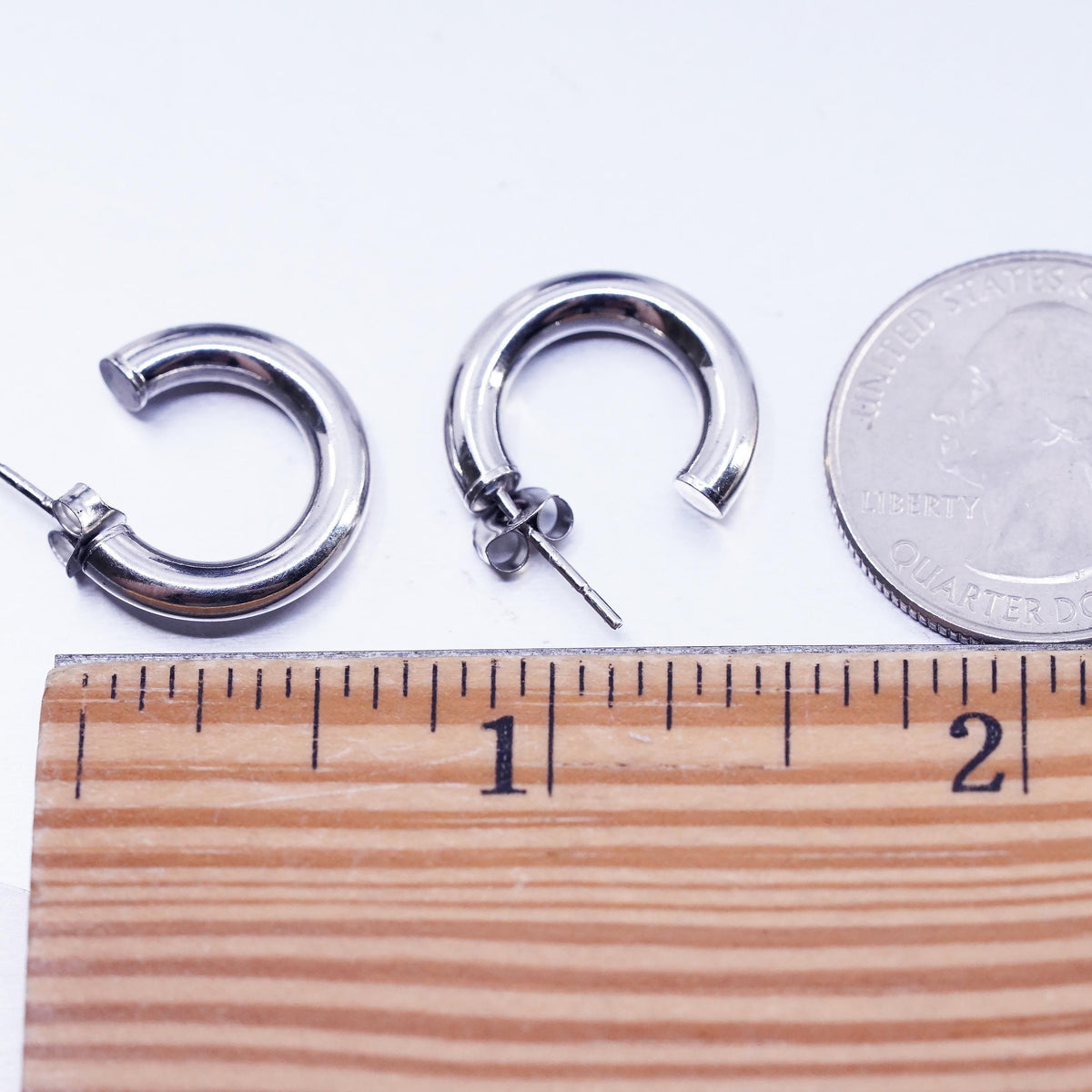 0.75" Vintage sterling silver 925 handmade Huggie stud earrings Hoops