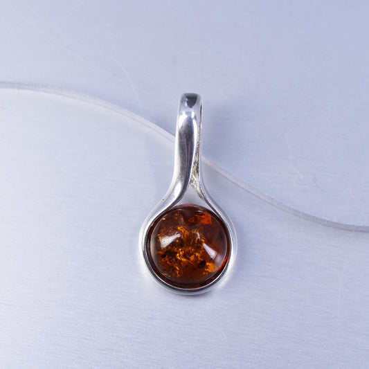 Vintage sterling 925 silver handmade pendant with circle amber