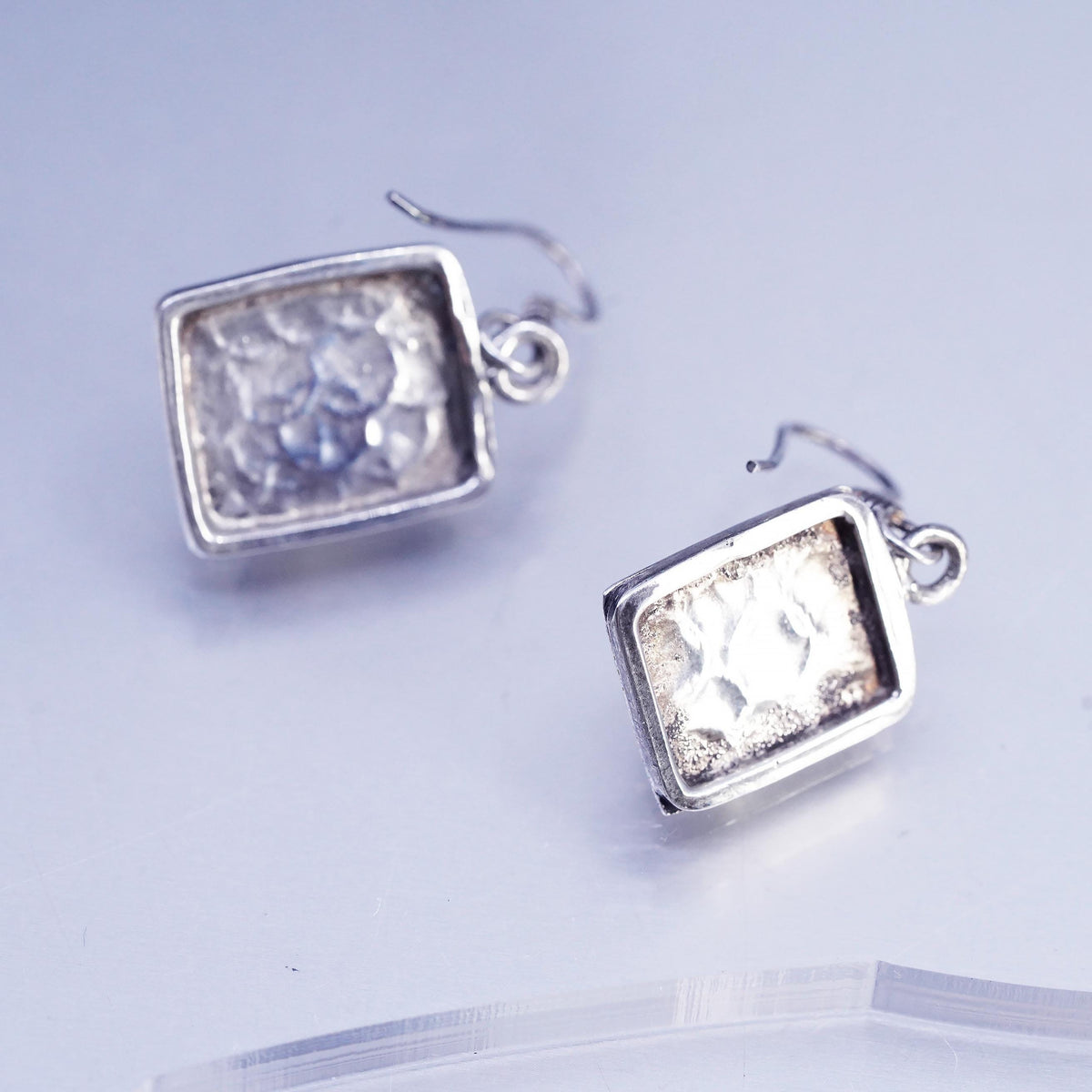 Vintage Sterling 925 silver textured square earrings teardrop moonstone