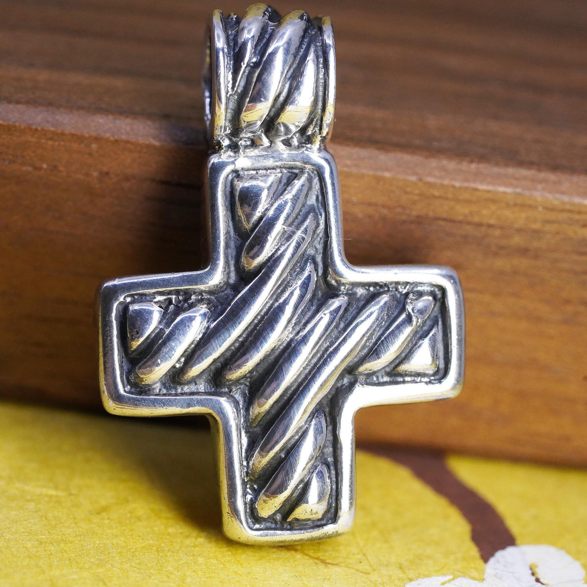 Sterling Silver Cross, Bold Textured Christian Cross Pendant, 925 Religious