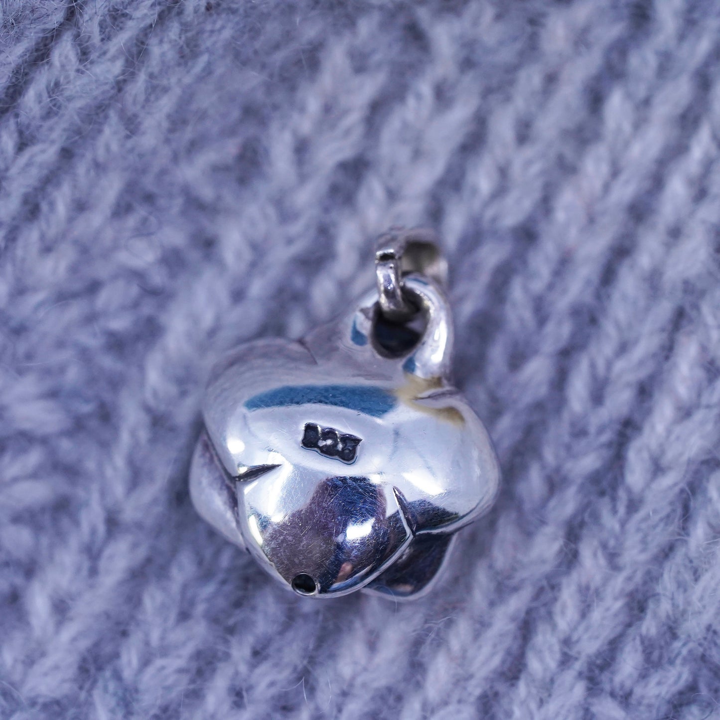 Vintage Sterling silver handmade pendant, puffy 925 rose flower