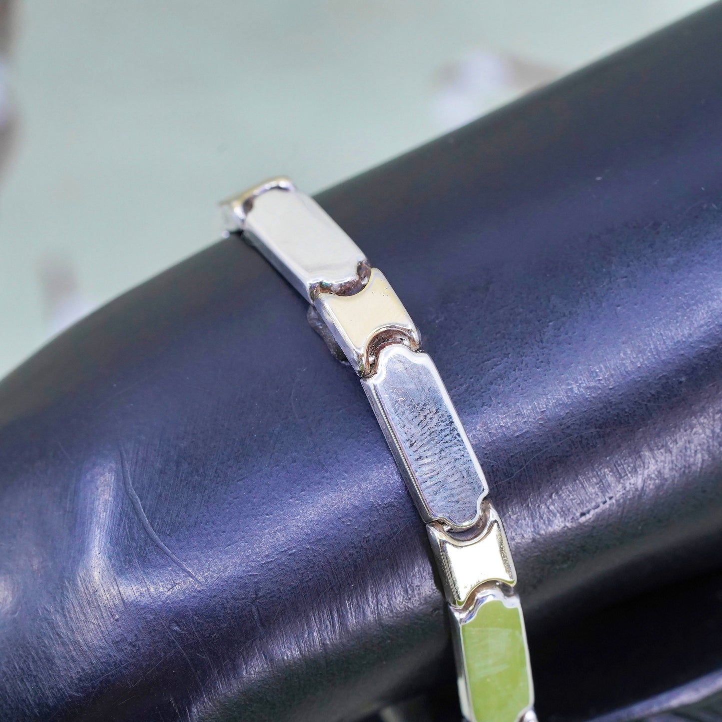 7.25", vintage Two Tone Italy Sterling silver chain, 925 tennis bracelet